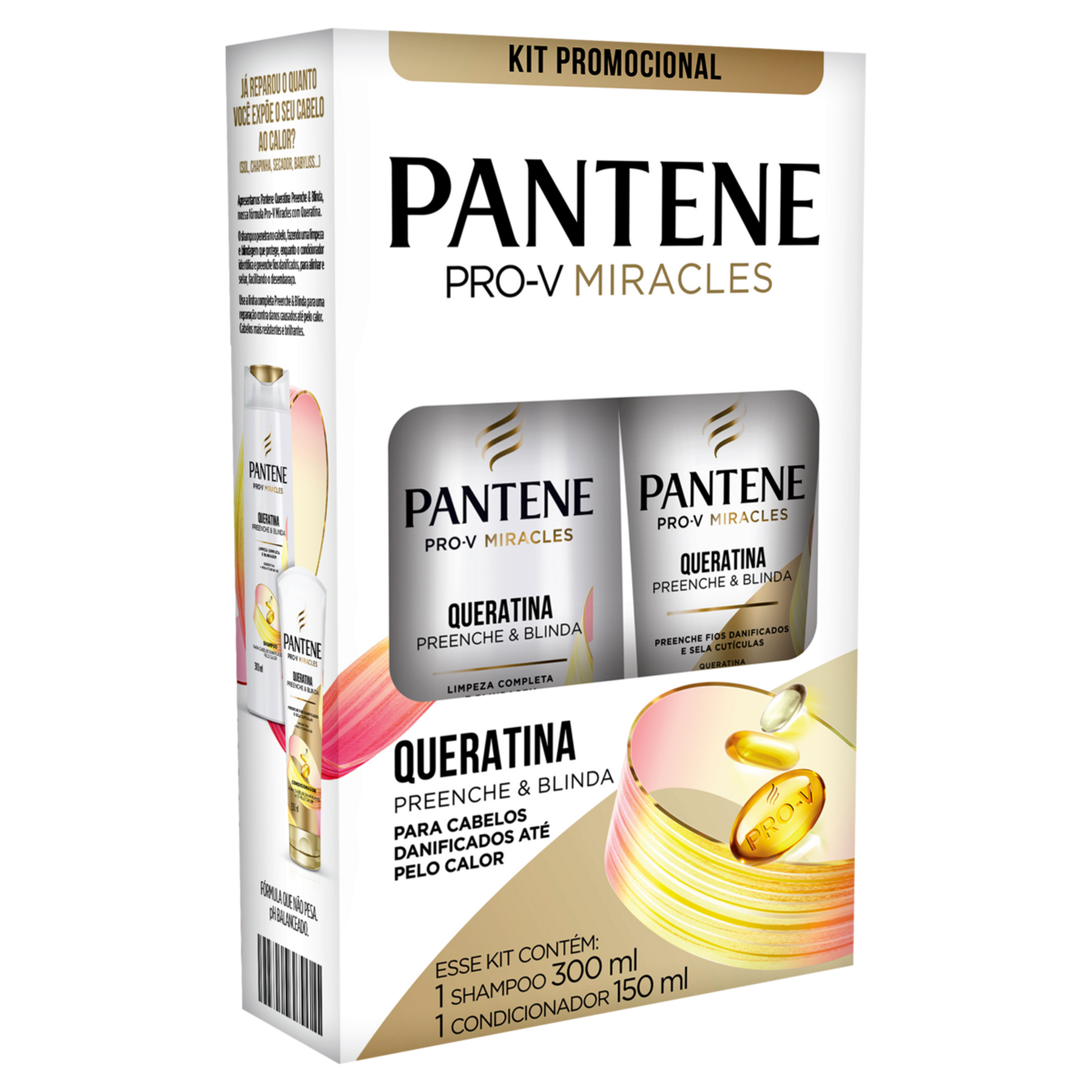 Shampoo 300ml + Condicionador 150ml Queratina Preenche e Blinda Pantene