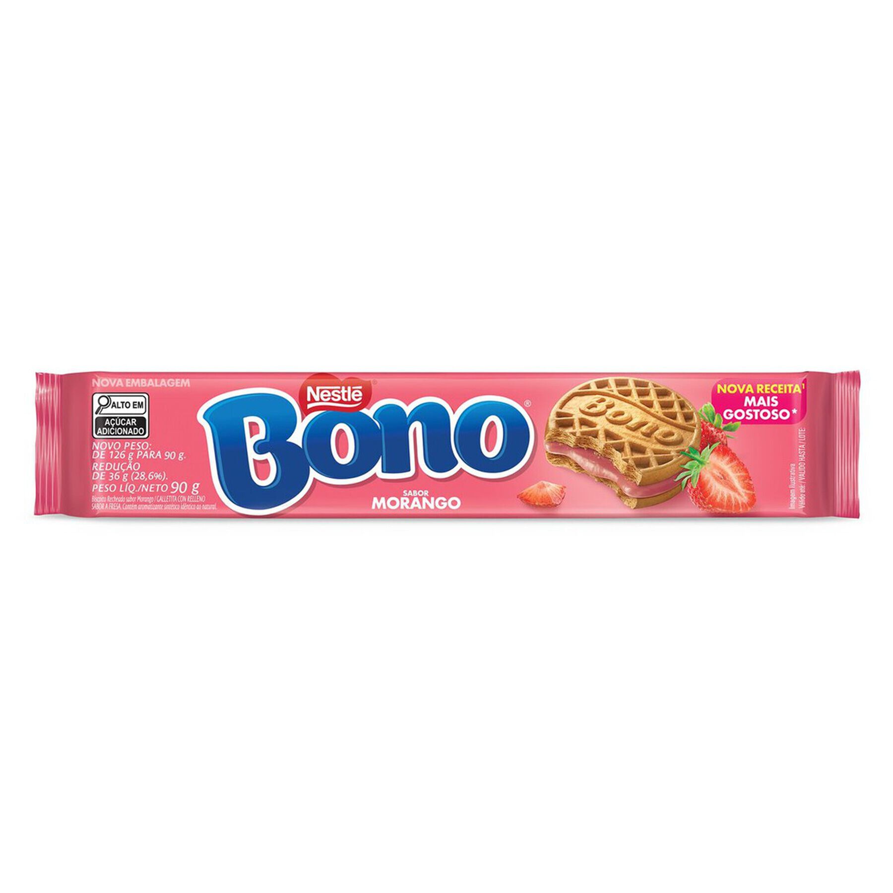 Biscoito Recheio Morango Bono Nestl&eacute; Pacote 90g&nbsp;