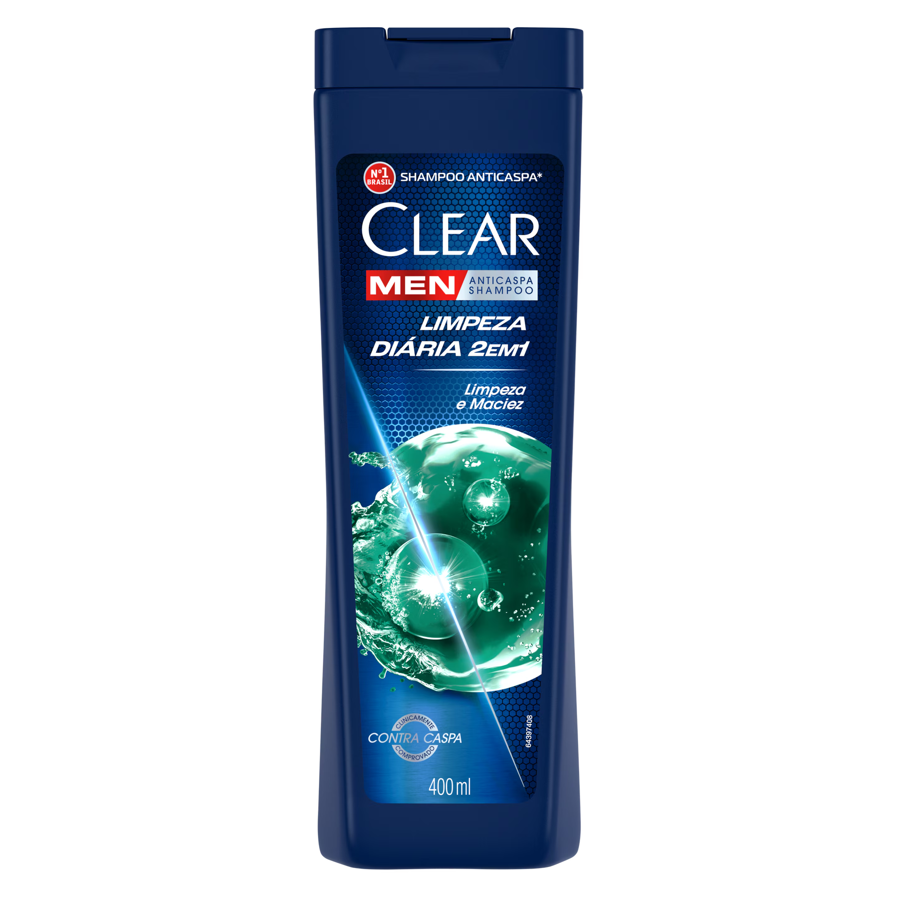 Shampoo 2 em 1 Anticaspa Clear Men Limpeza Di&aacute;ria Frasco 400ml
