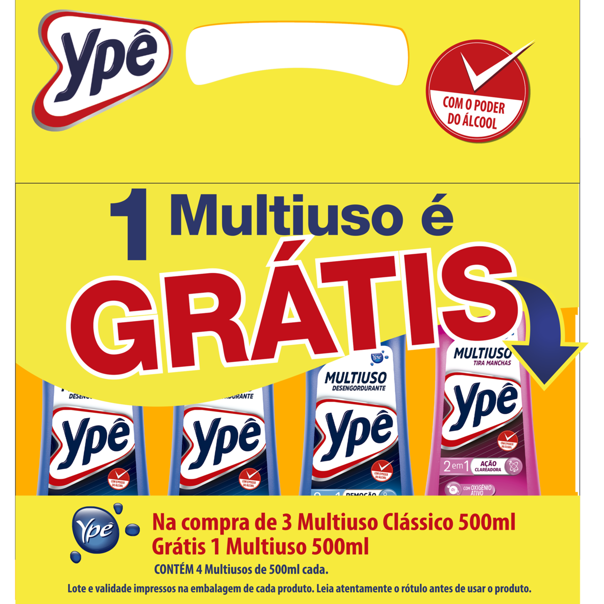 Kit 3 Limpadores Multiuso Cl&aacute;ssico Yp&ecirc; 500ml Cada - Gr&aacute;tis 1 Multiuso Tira-Manchas 500ml