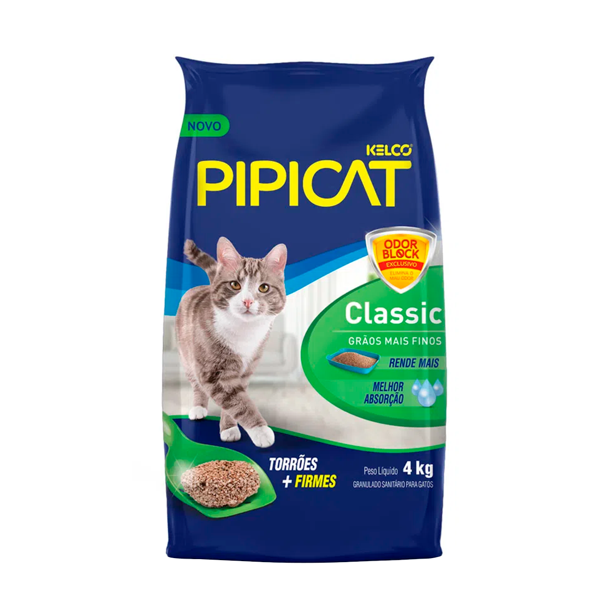 Areia Sanit&aacute;ria para Gatos Classic Pipicat Pacote 4kg