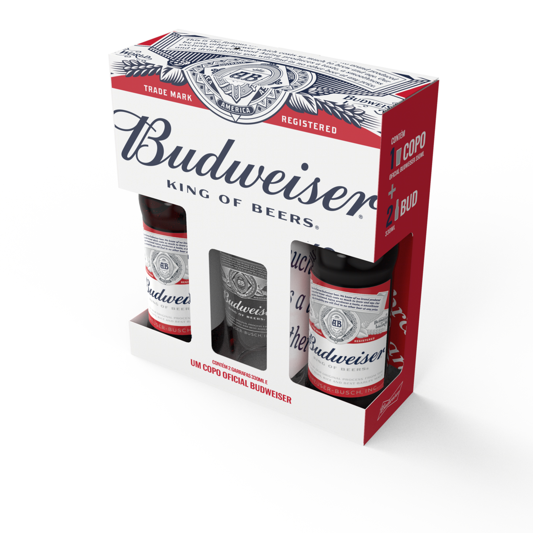 Cerveja Budweiser Garrafa 330ml C/2 Unidades + Copo Oficial 350ml