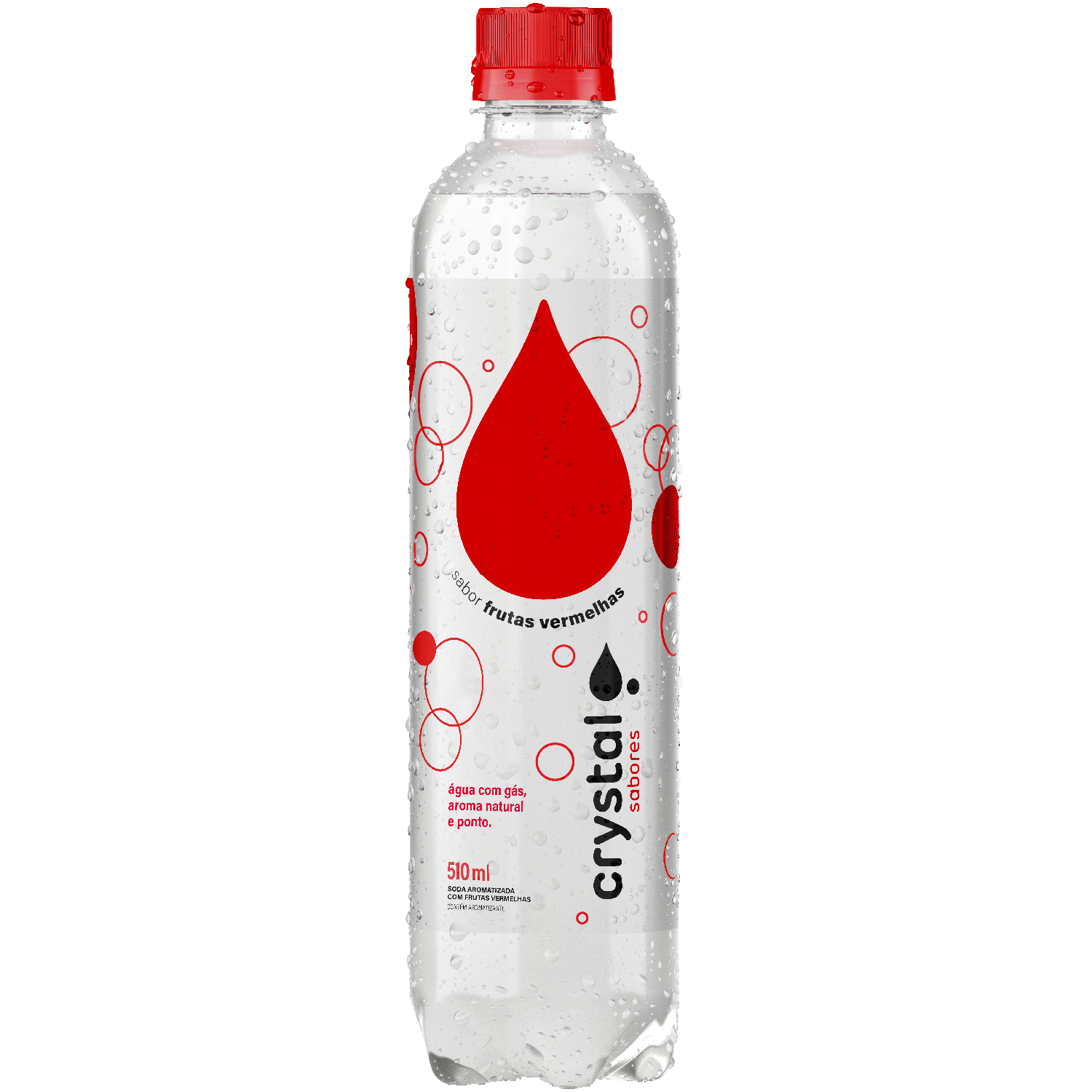 &Aacute;gua Aromatizada com G&aacute;s Frutas Vermelhas Crystal Sabores Garrafa 510ml
