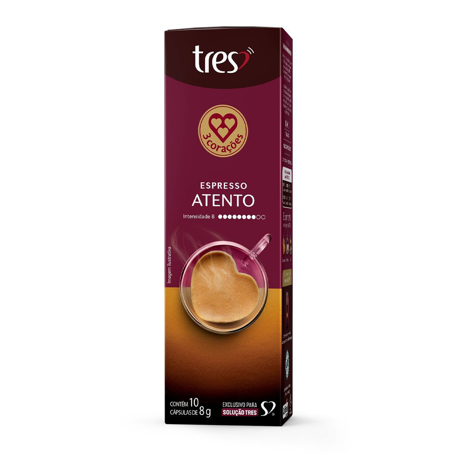 Caf&eacute; em C&aacute;psula Torrado e Mo&iacute;do Espresso Atento 3 Cora&ccedil;&otilde;es Caixa 80g C/10 Unidades
