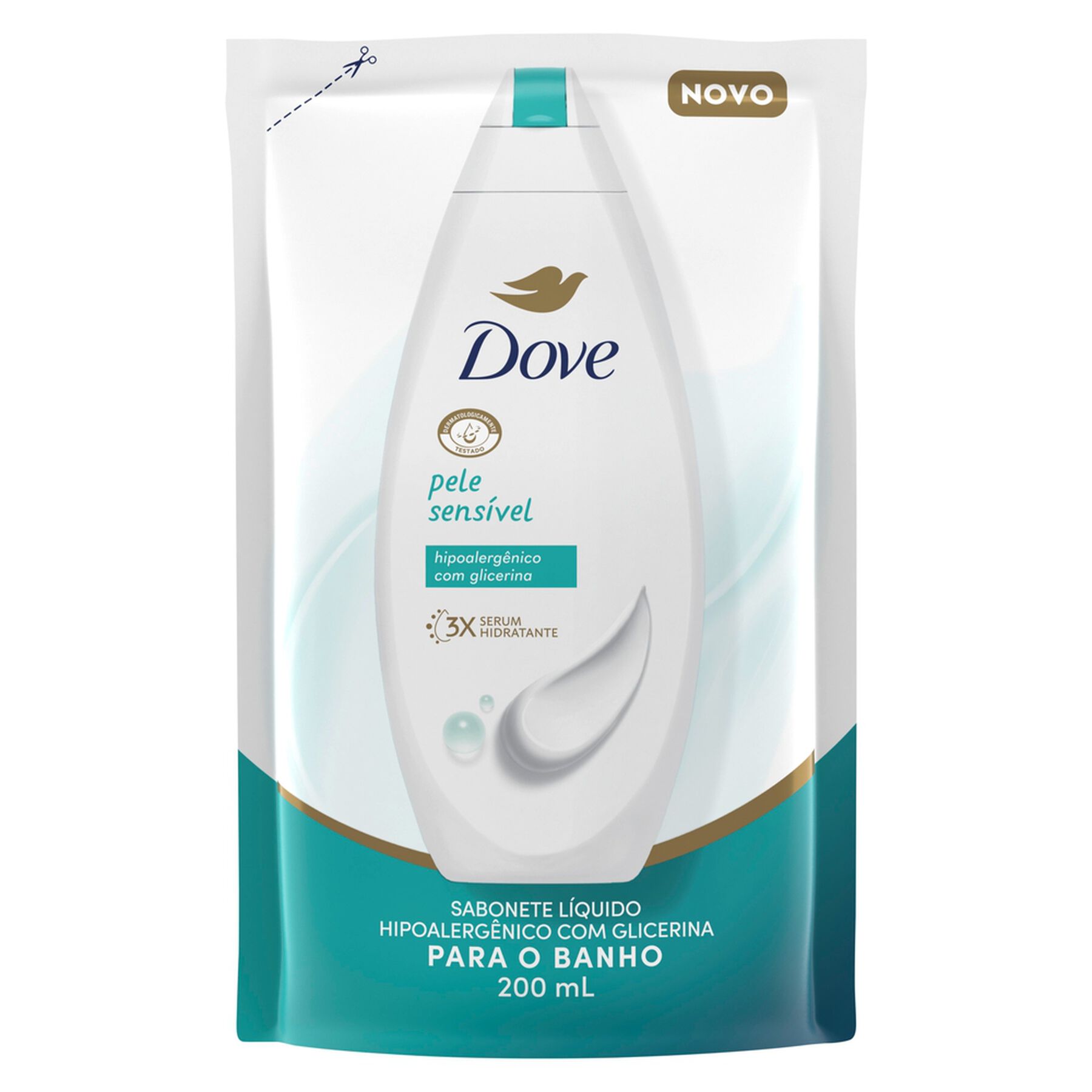 Sabonete Líquido Pele Sensível Dove Sachê 200ml Refil
