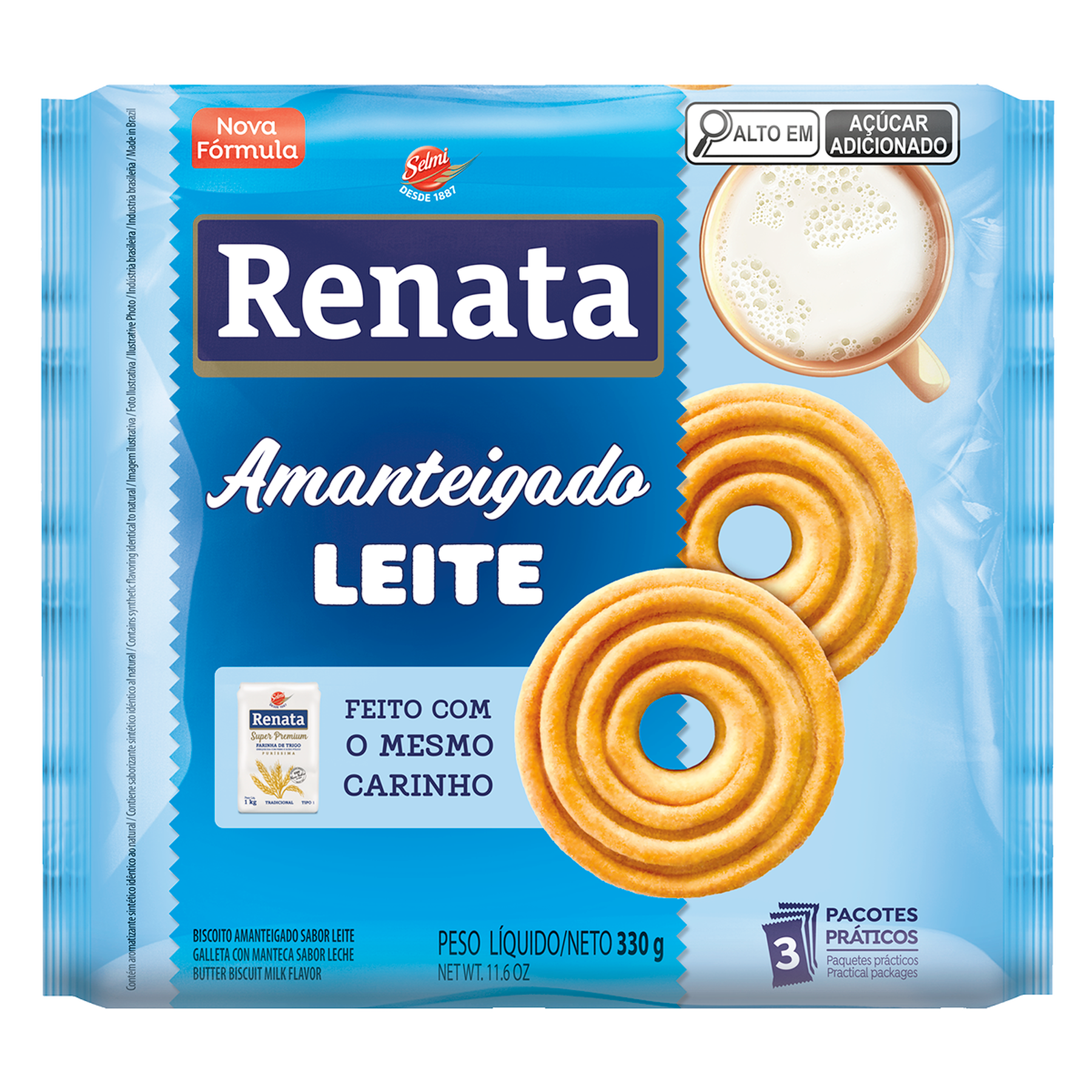 Biscoito Amanteigado Leite Renata Pacote 330g&nbsp;