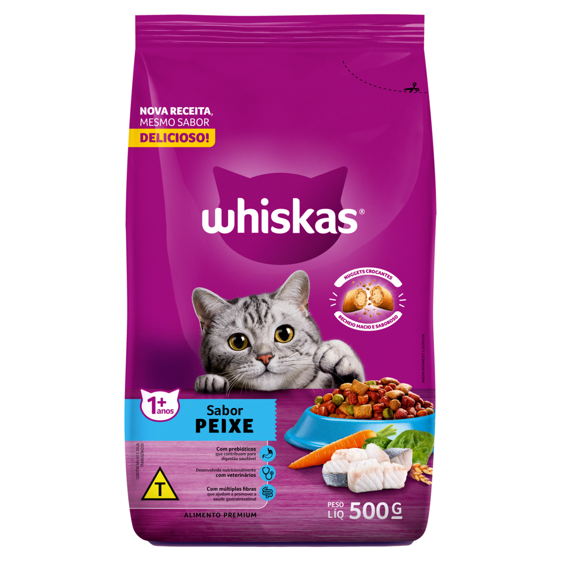 Alimento para Gatos Adultos 1+ Peixe Whiskas Pacote 500g