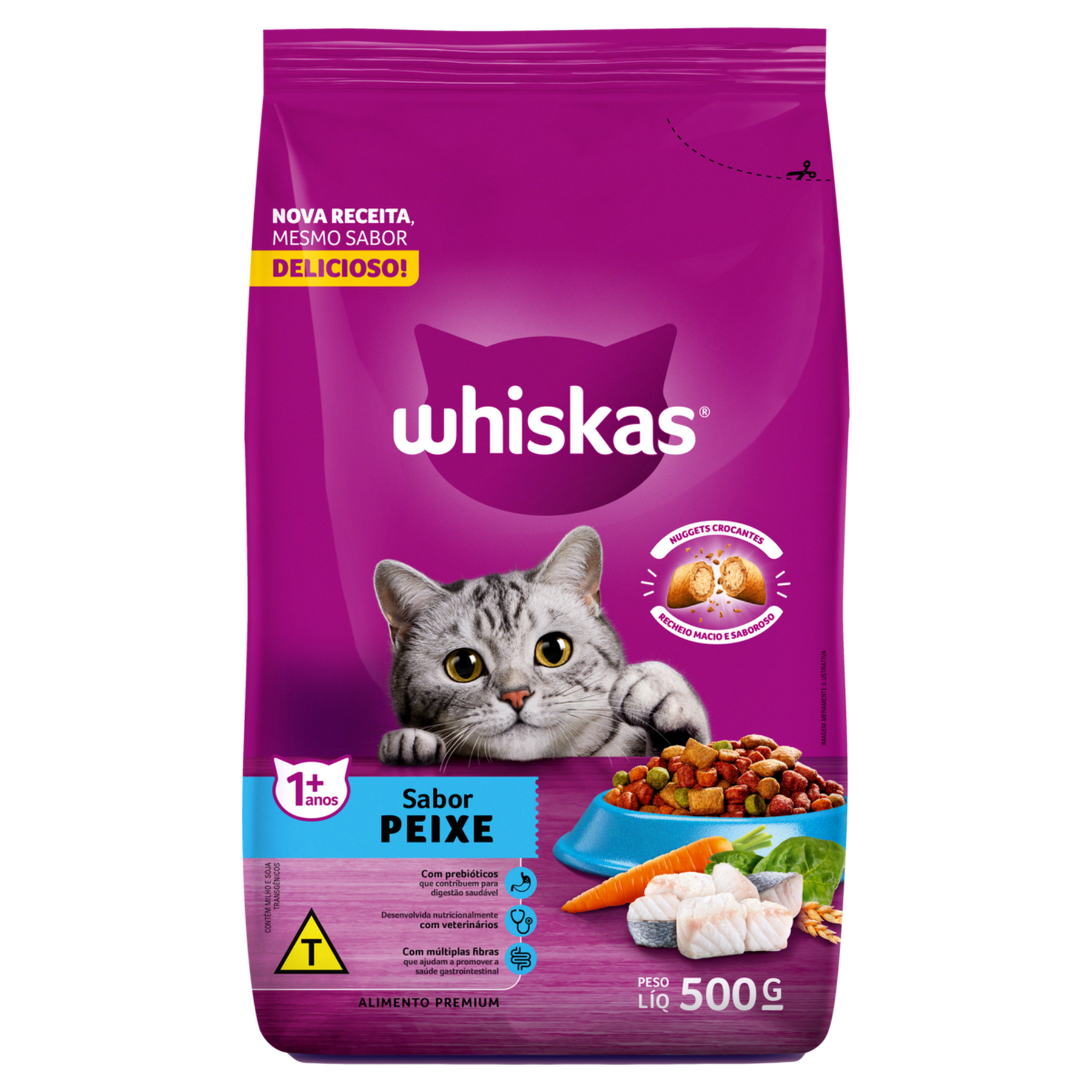 Alimento para Gatos Adultos 1+ Peixe Whiskas Pacote 500g