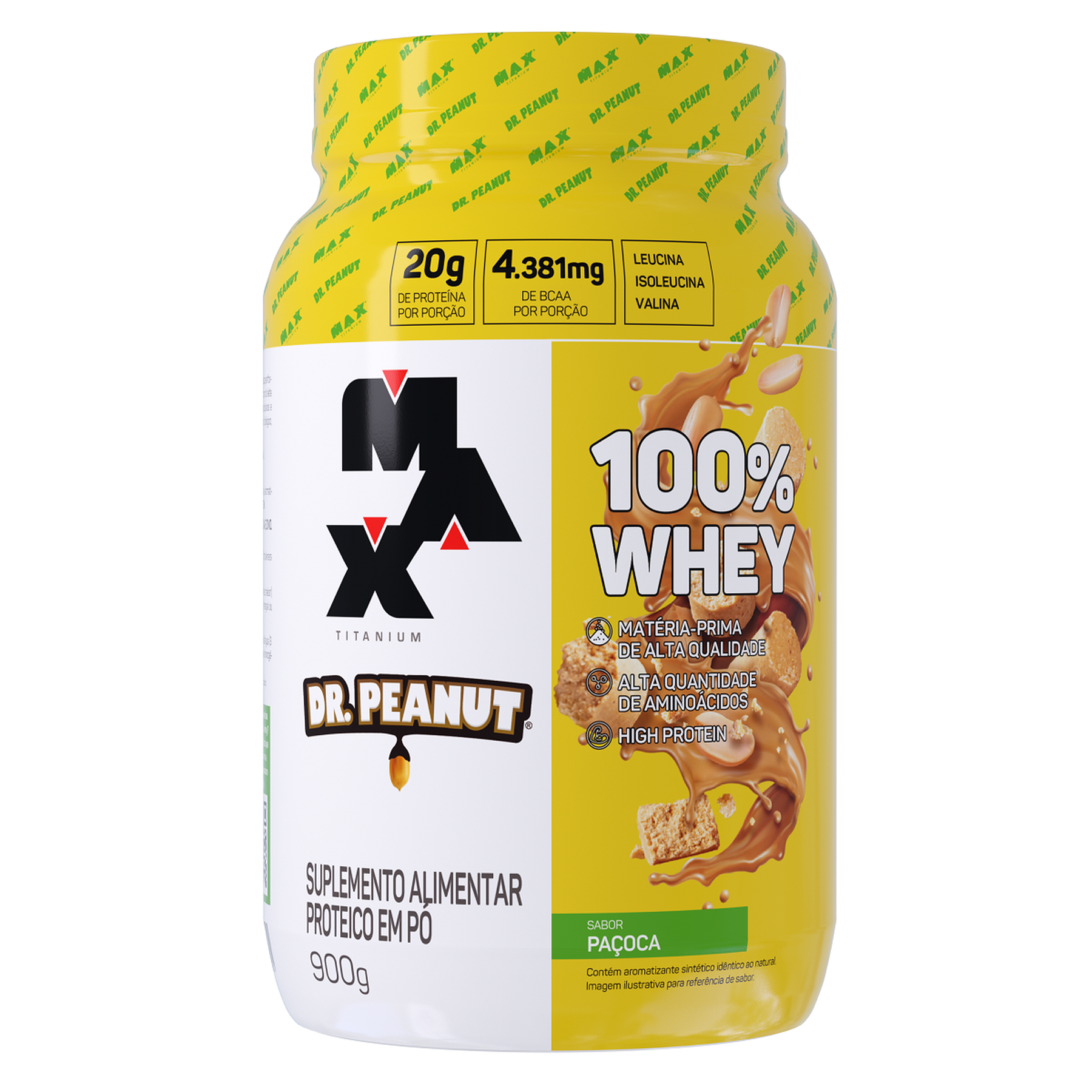 Whey Protein Pa&ccedil;oca 100% Whey Max Titanium Pote 900g