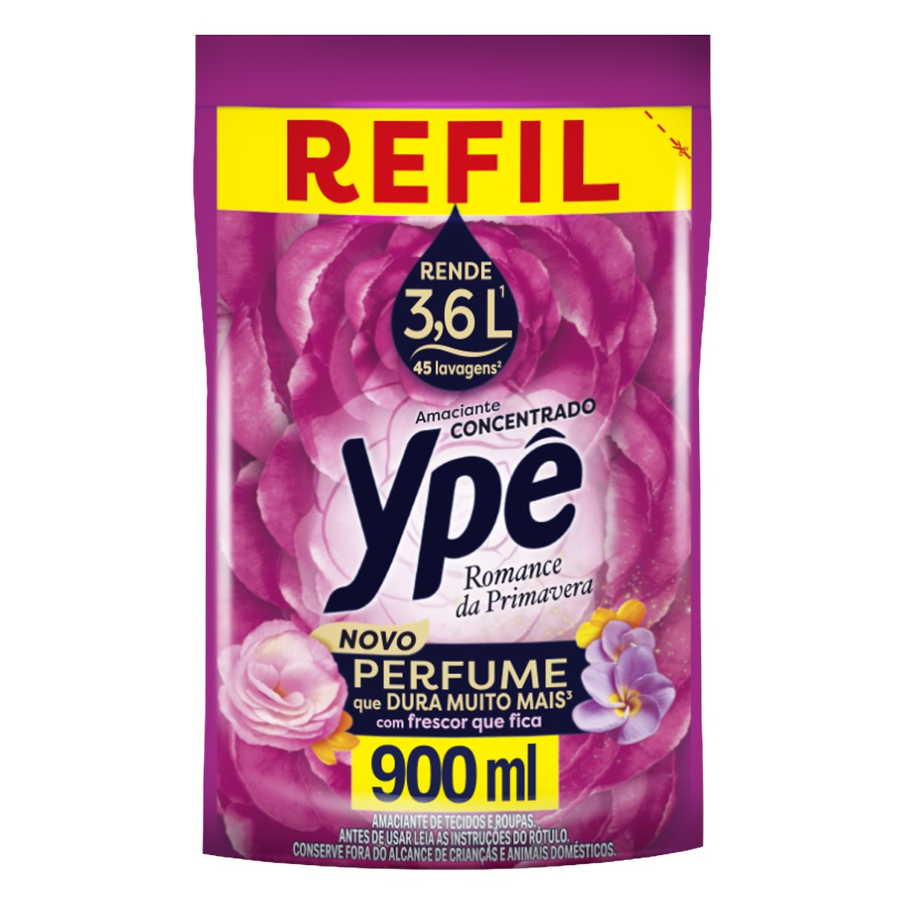 Amaciante de Roupa Concentrado Romance da Primavera Yp&ecirc; Sach&ecirc; 900ml Refil