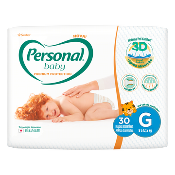 Fralda Descartável Infantil Premium Protection Personal Baby G Pacote C/30 Unidades