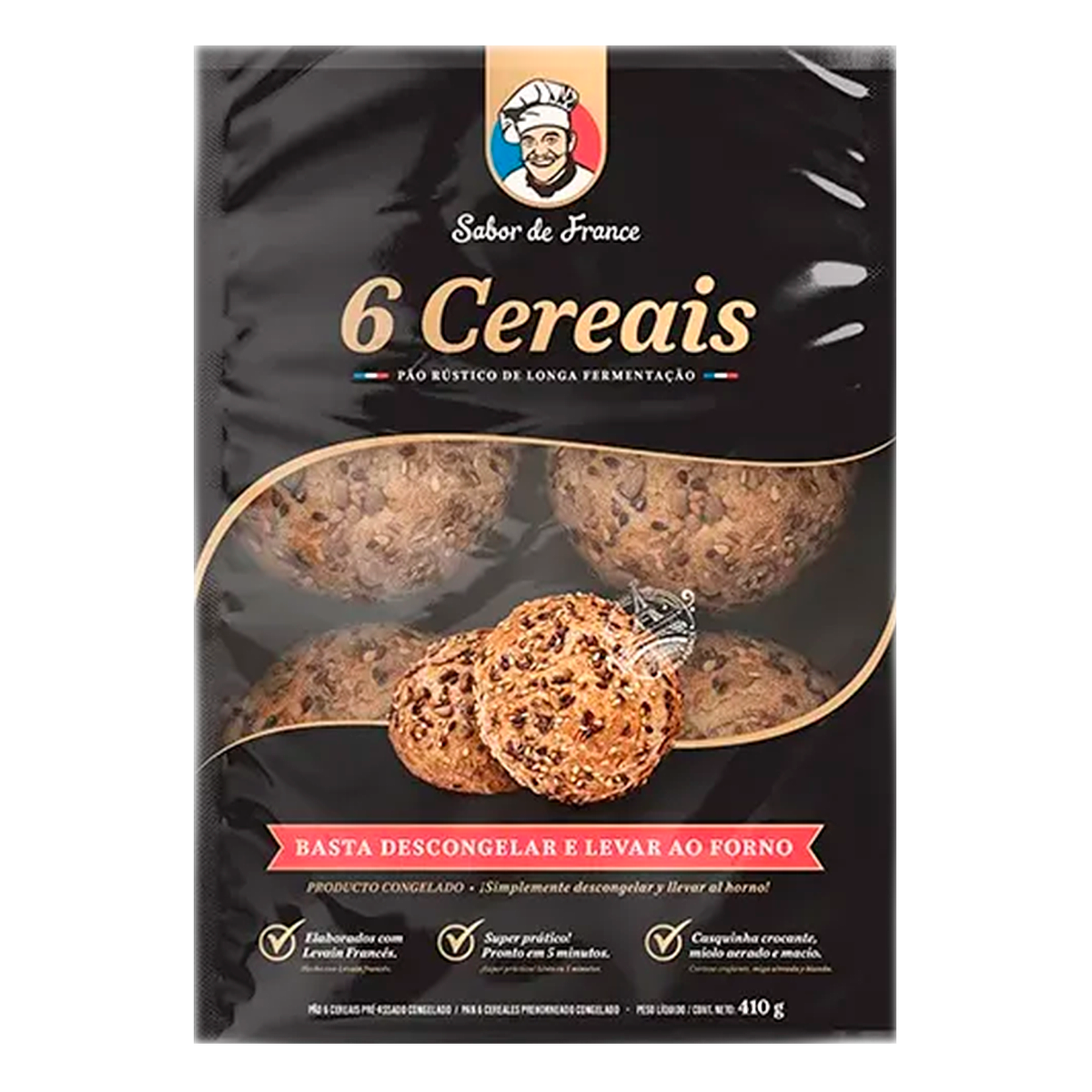 P&atilde;o 6 Cereais Sabor de France Pacote 410g