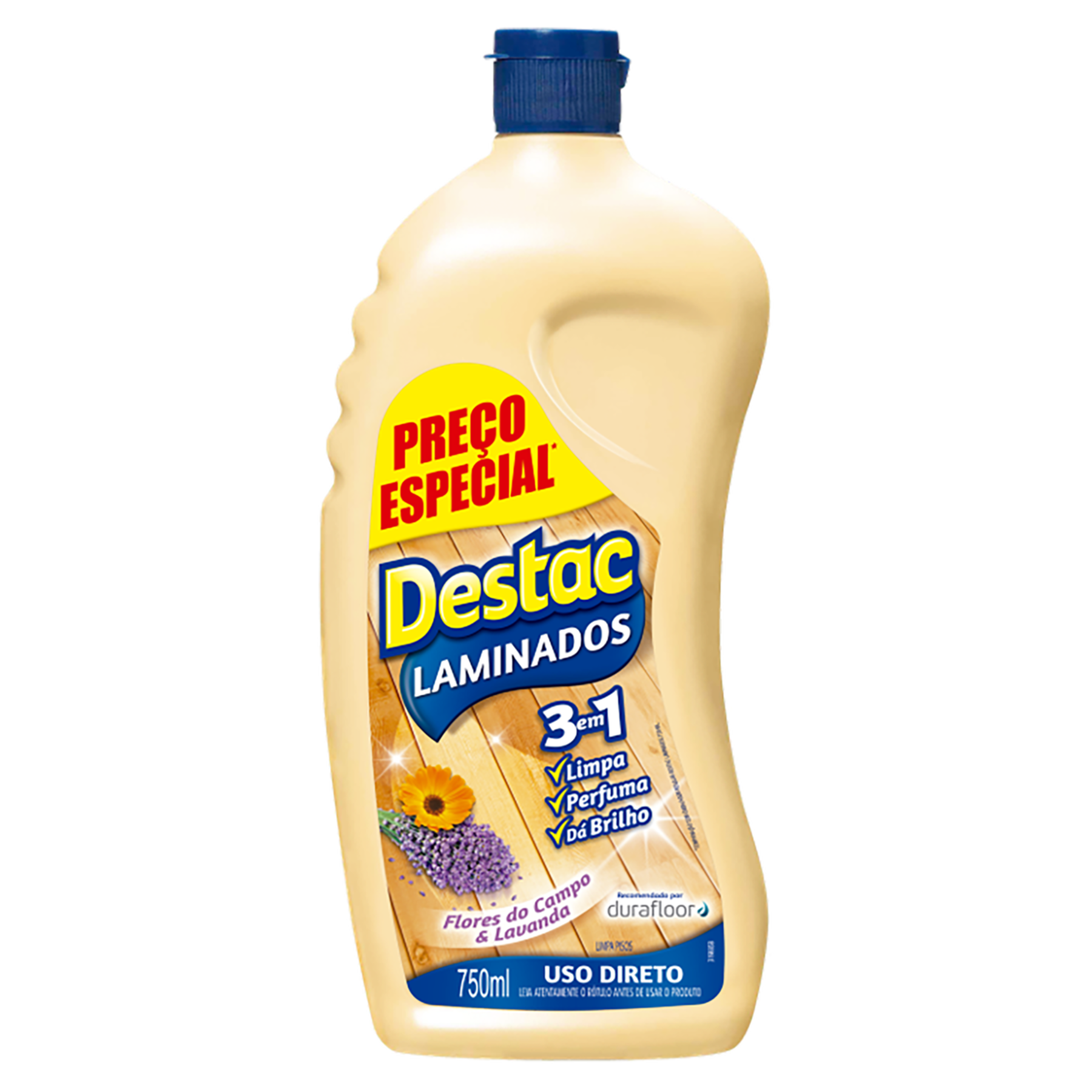 Limpador para Pisos Laminados 3 em 1 Flores do Campo e Lavanda Destac Squeeze 750ml - Embalagem Pre&ccedil;o Especial&nbsp;
