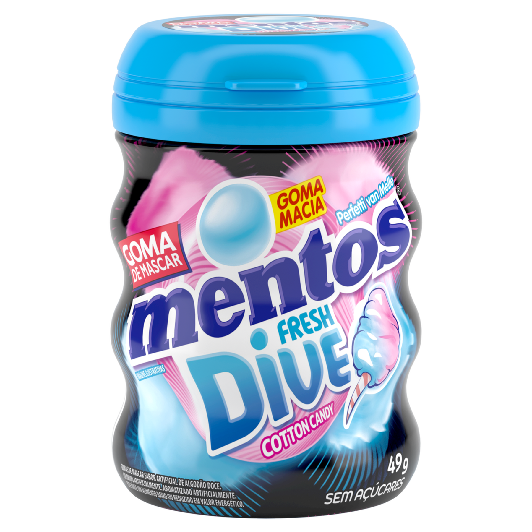 Goma de Mascar Dive Cotton Candy Sem A&ccedil;&uacute;car Mentos Fresh Pote 49g