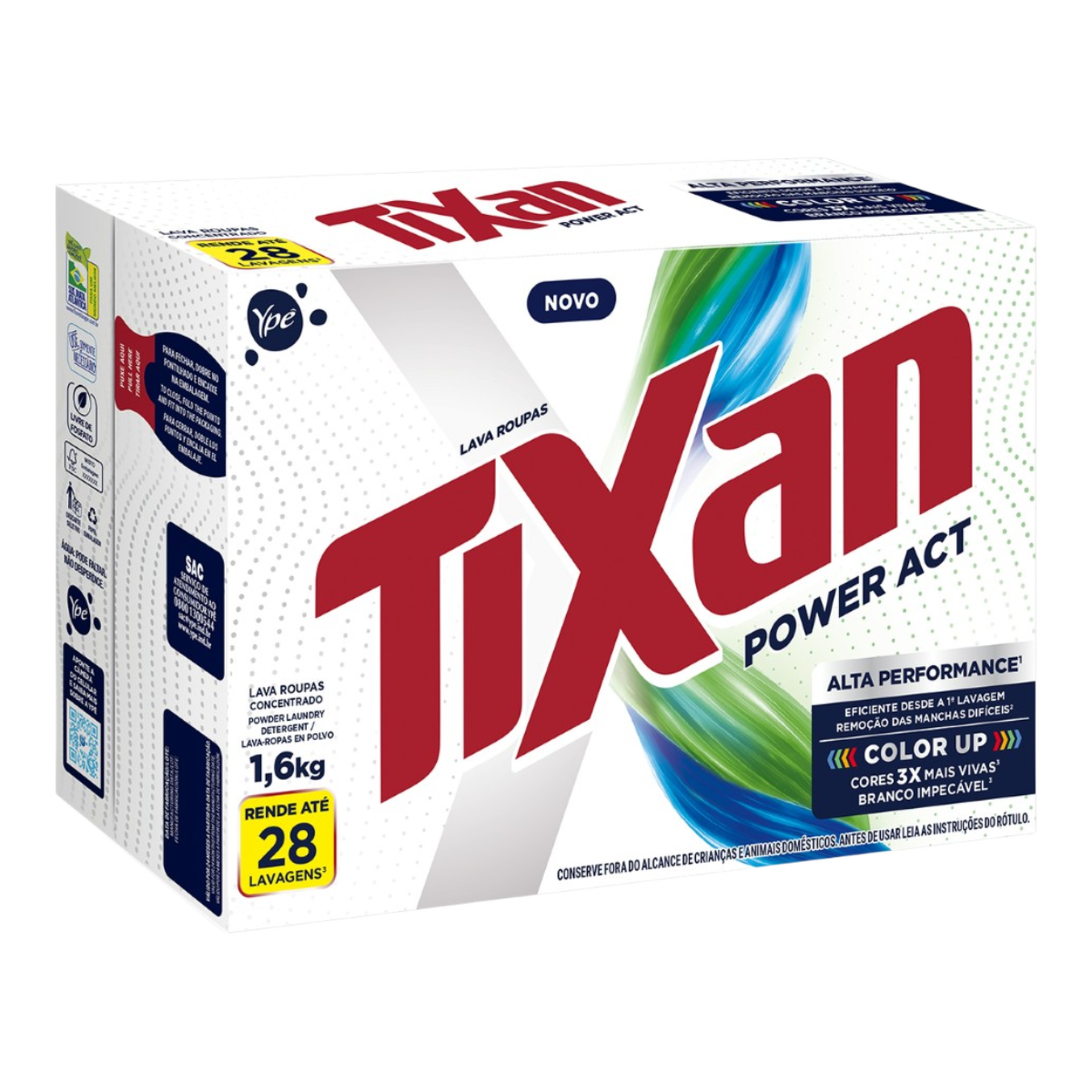 Sab&atilde;o em P&oacute; Lava Roupas Power Act Tixan Yp&ecirc; Caixa 1,6kg&nbsp;