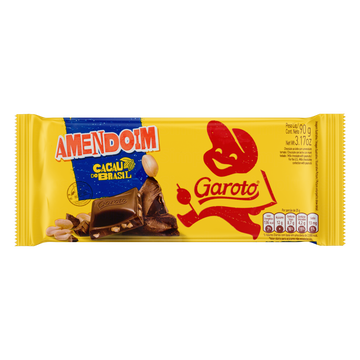 Chocolate ao Leite com Amendoim Garoto Cacau do Brasil Pacote 90g