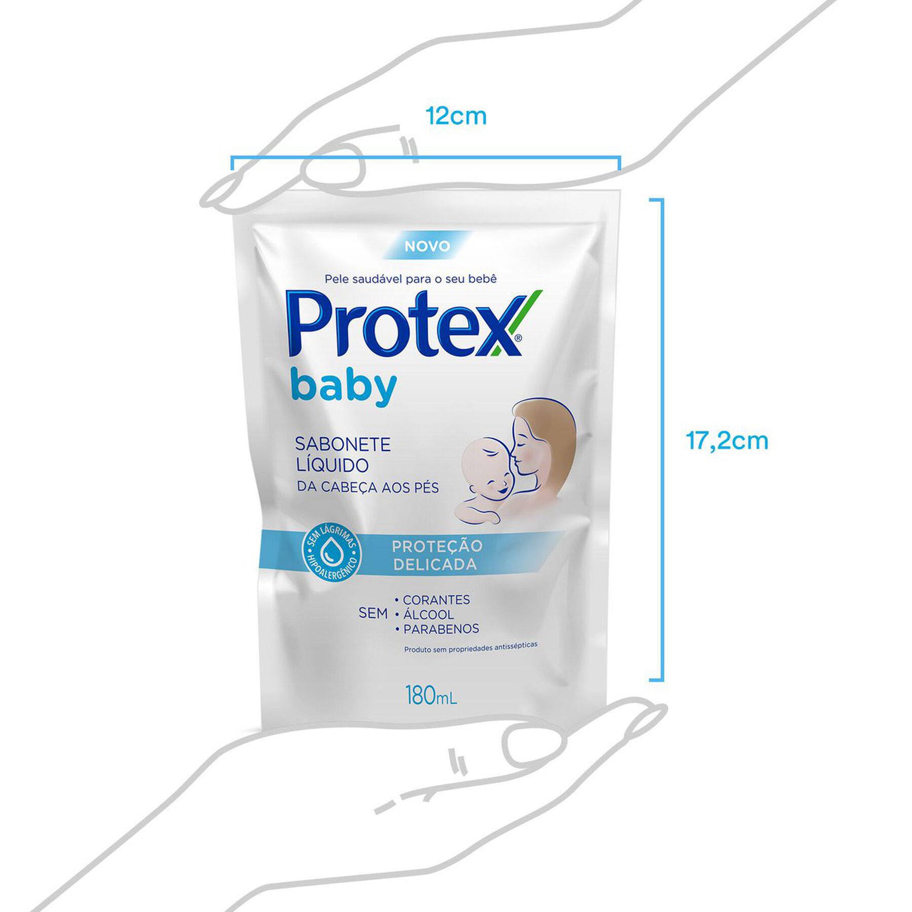Sabonete L&iacute;quido da Cabe&ccedil;a aos P&eacute;s Protex Baby Prote&ccedil;&atilde;o Delicada Sach&ecirc; 180ml Refil