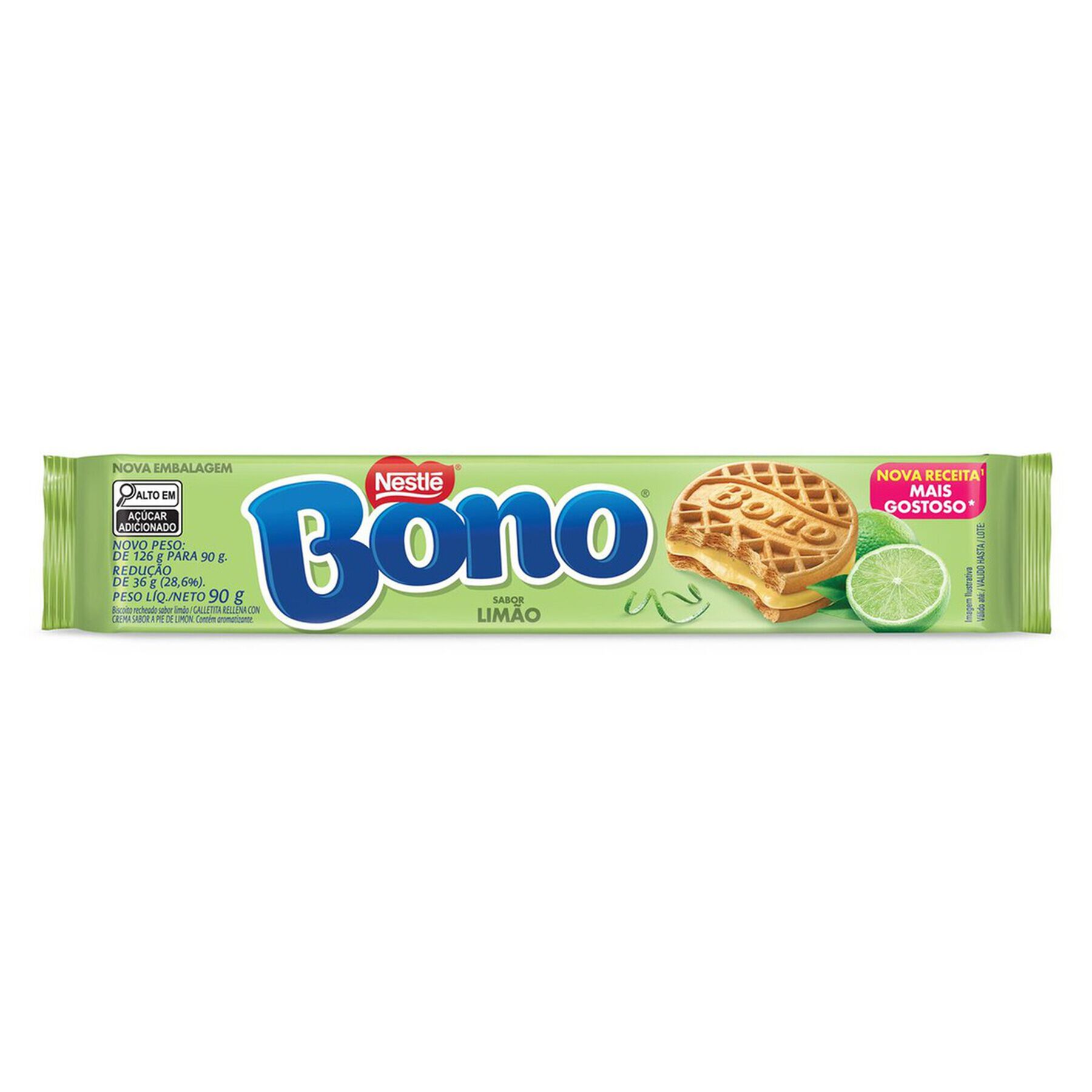 Biscoito Recheio Lim&atilde;o Bono Nestl&eacute; Pacote 90g&nbsp;