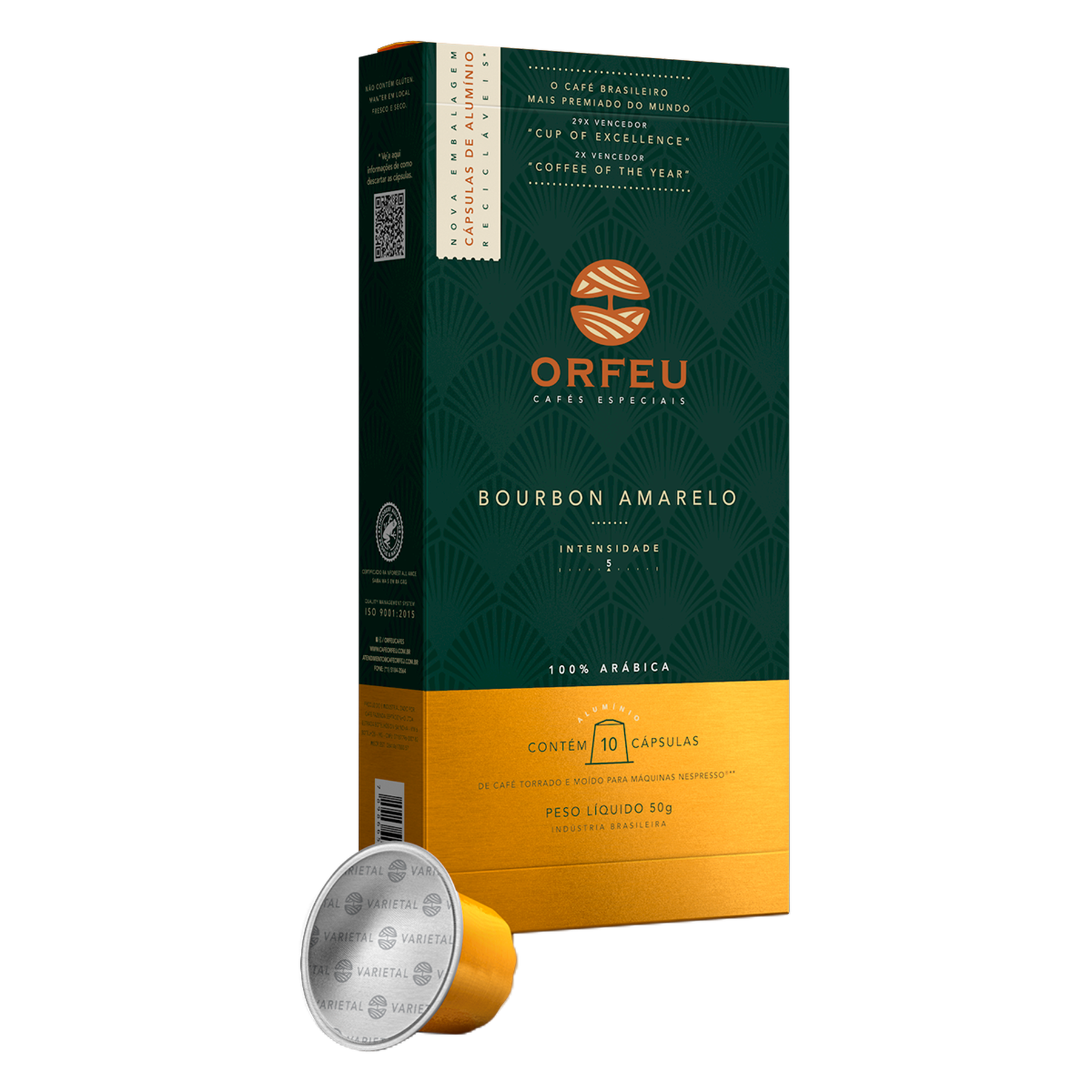 Caf&eacute; em C&aacute;psula Torrado e Mo&iacute;do Bourbon Amarelo Orfeu Caixa 50g C/10 Unidades