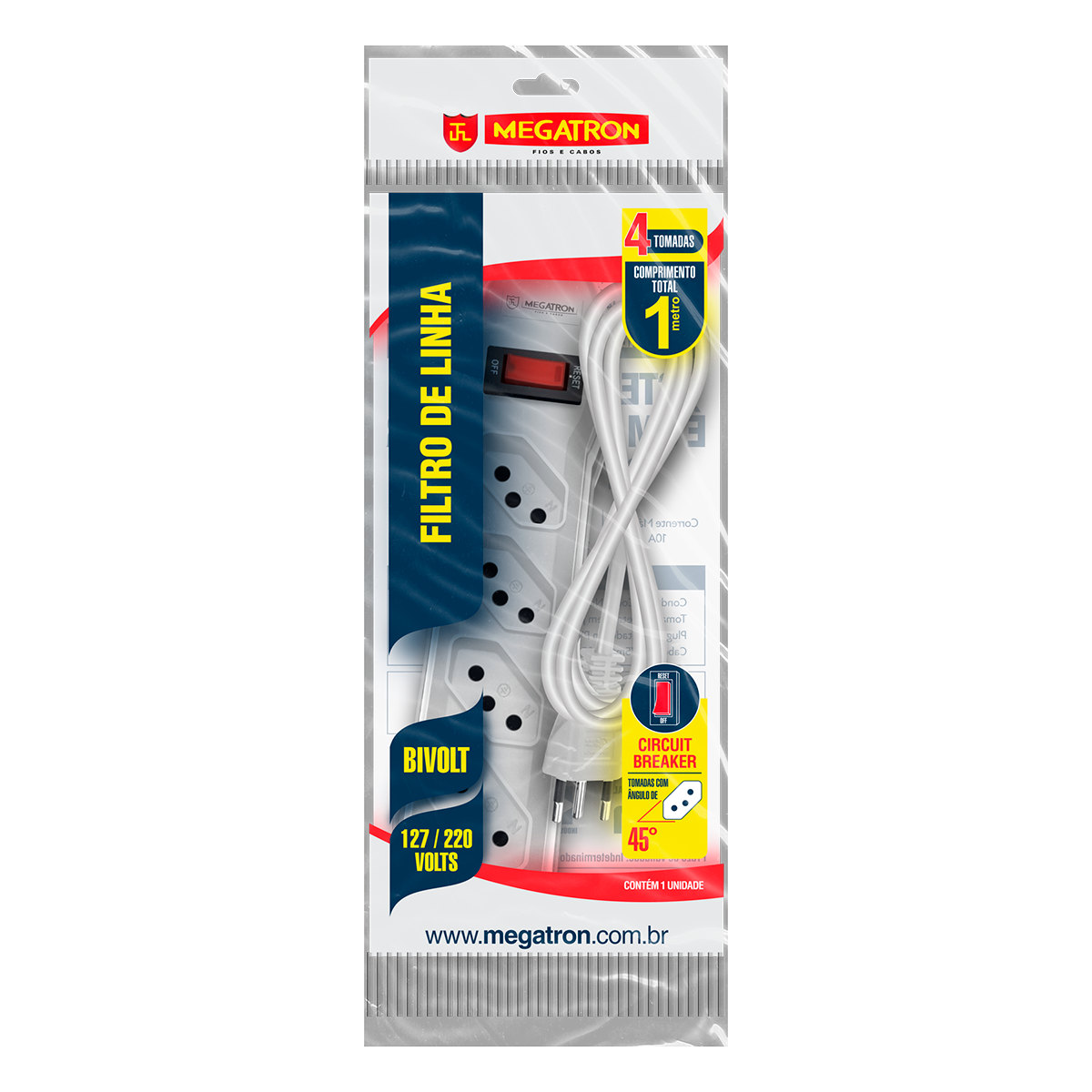 Filtro de Linha Branco 4 Tomadas Megatron 1m