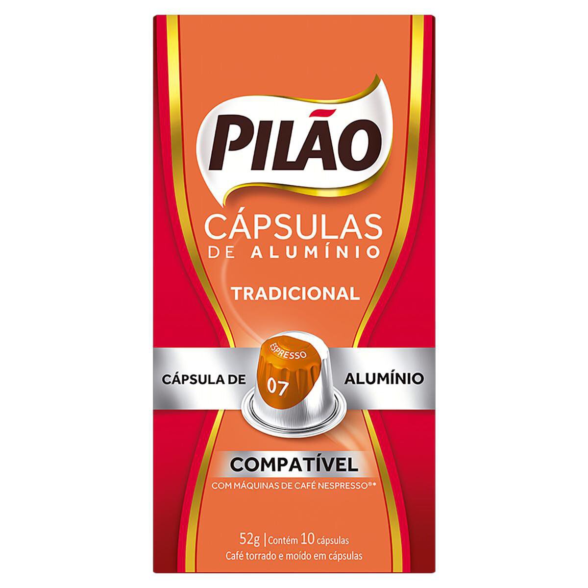 Caf&eacute; em C&aacute;psula Torrado e Mo&iacute;do Espresso 07 Tradicional Pil&atilde;o Caixa 52g C/10 Unidades