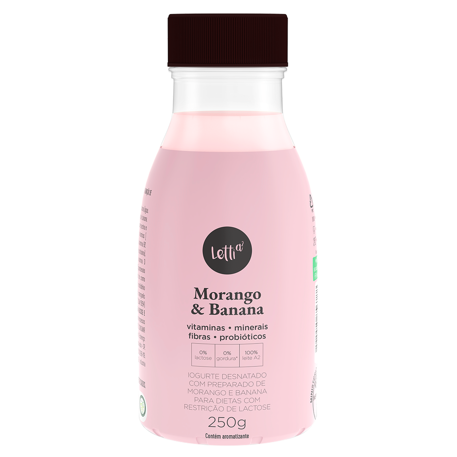 Iogurte Desnatado Morango e Banana Zero Lactose Letti a&sup2; Frasco 250g