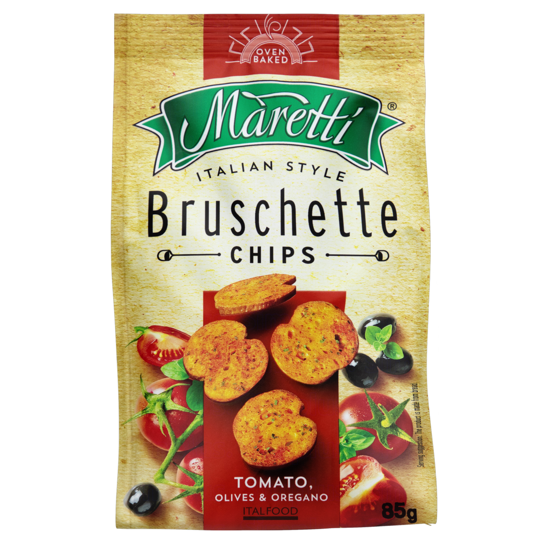 Snack de Trigo Tomate, Azeitona e Or&eacute;gano Bruschette Maretti Pacote 85g