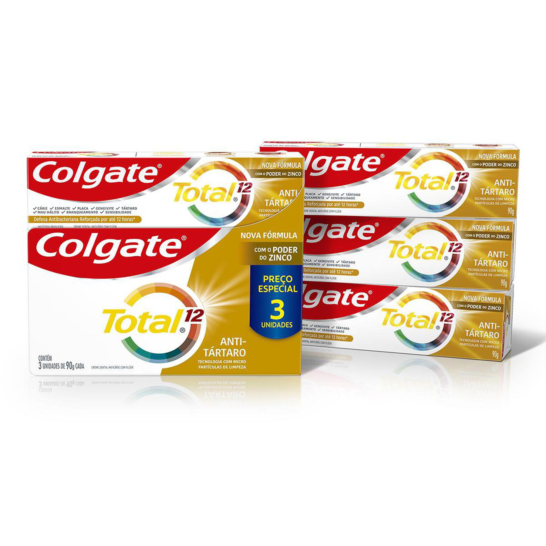 Creme Dental Colgate Total 12 Anti Tártaro 3 unid 90g Preço Especial