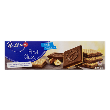 Biscoito Wafer Recheio Torrone de Avelã Cobertura Chocolate ao Leite Bahlsen First Class Caixa 125g