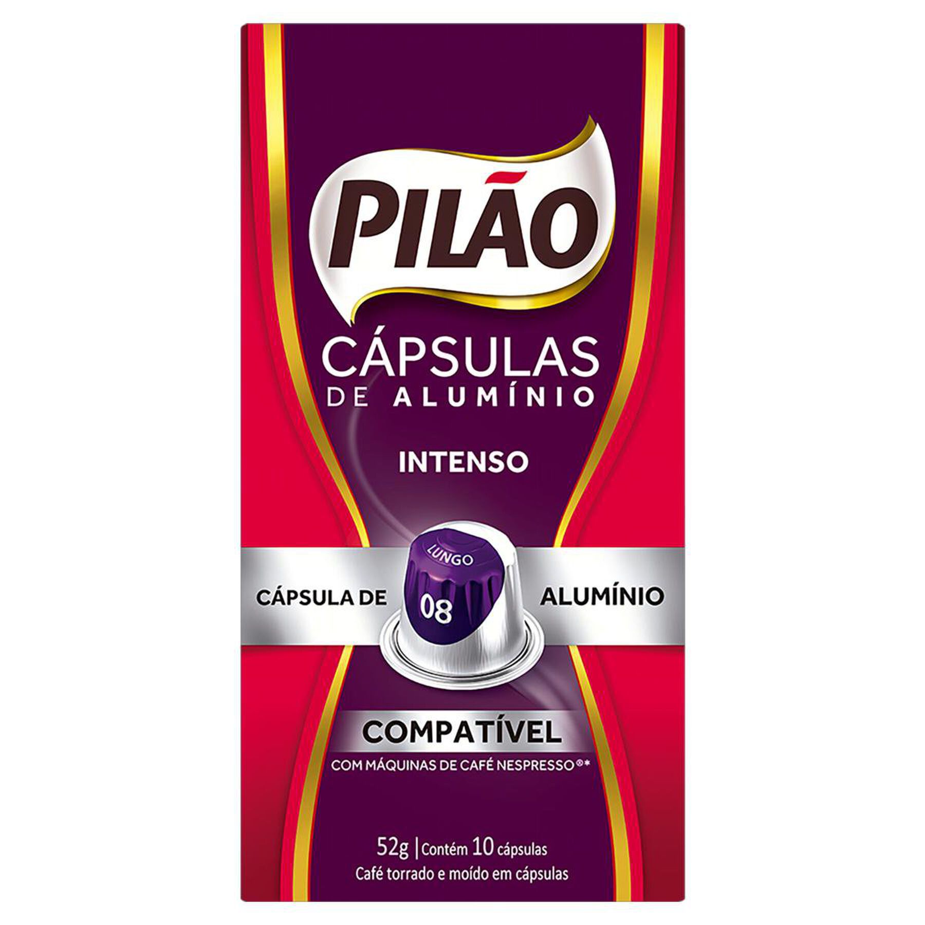 Café em Cápsula Torrado e Moído Lungo 08 Intenso Pilão Caixa 52g C/10 Unidades