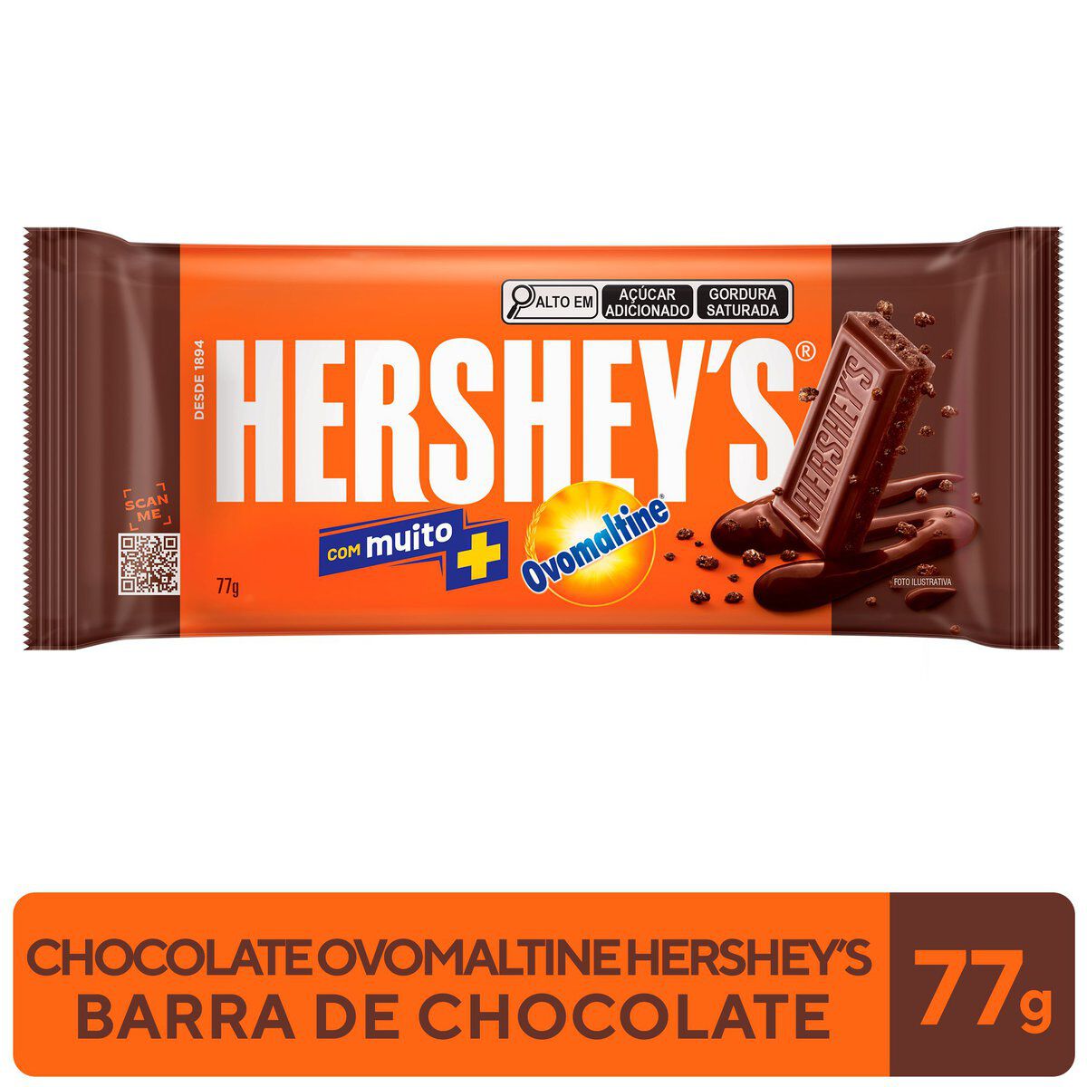 Barra de Chocolate ao Leite com Ovomaltine Hershey's Pacote 77g