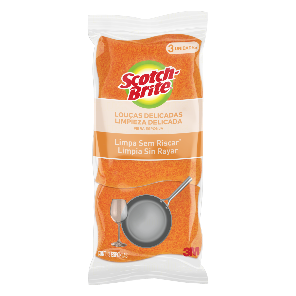 Esponja N&atilde;o Risca Laranja Scotch-Brite 3 Unidades