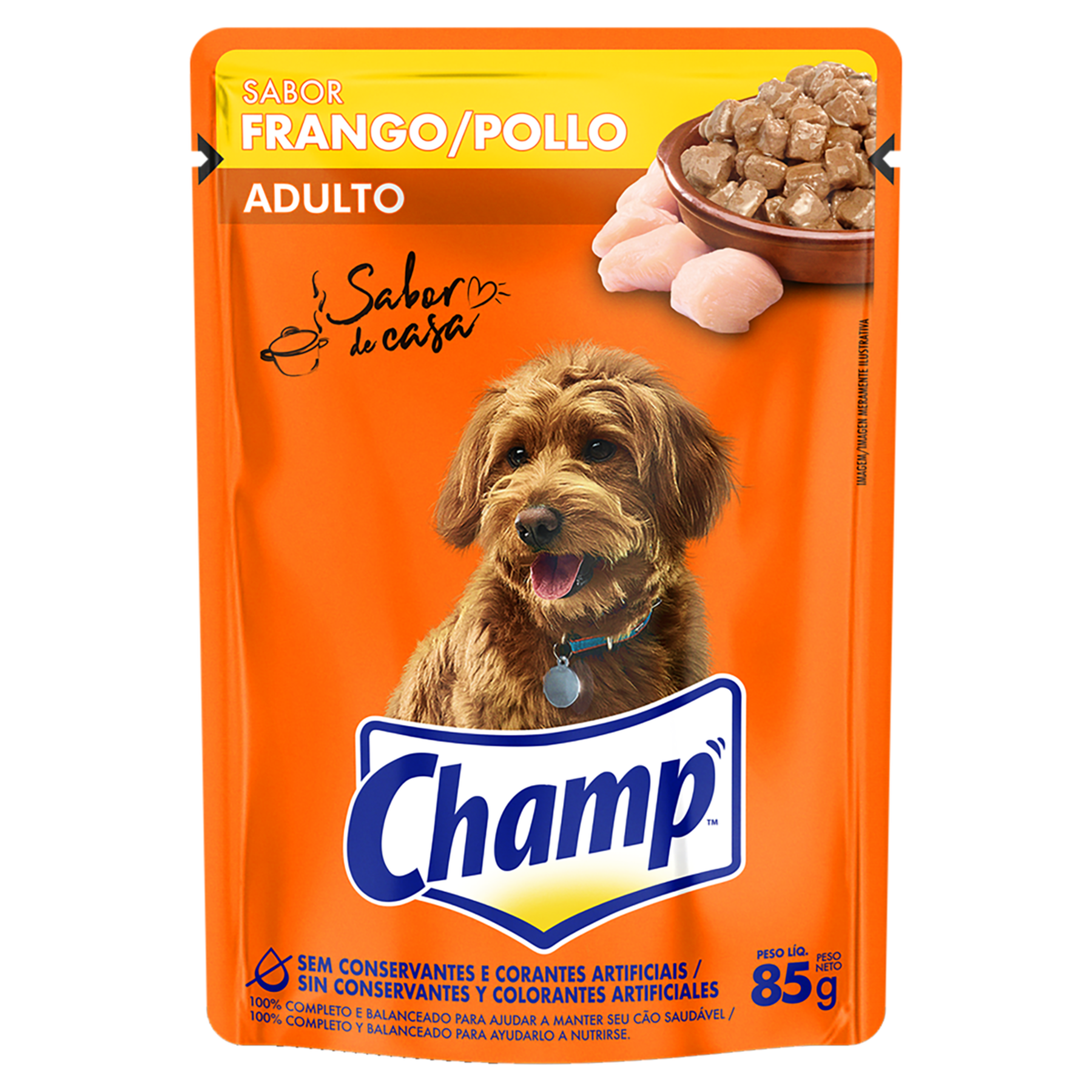 Alimento para Cães Adultos Frango Sabor de Casa Champ Sachê 85g