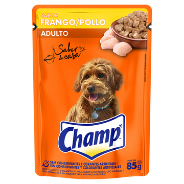 Alimento para Cães Adultos Frango Sabor de Casa Champ Sachê 85g