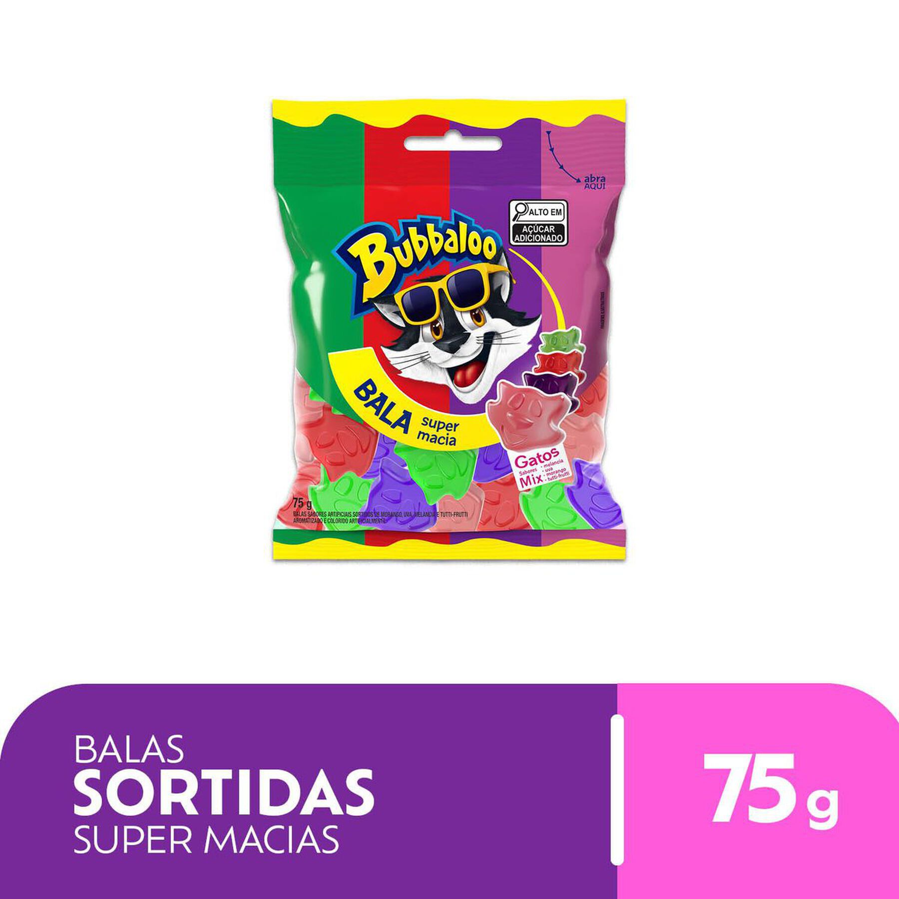 Bala Sortida Gatos Bubbaloo Pacote 75g