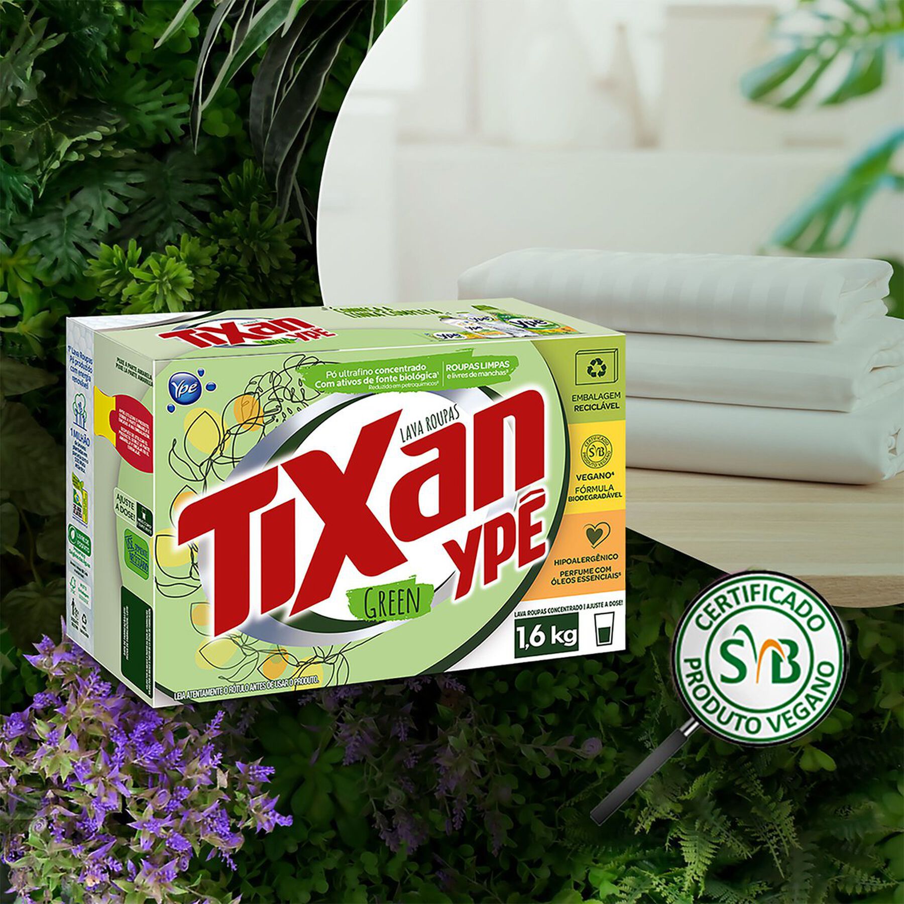 Sab&atilde;o em P&oacute; Lava Roupas Concentrado Green Tixan Yp&ecirc; Caixa 1,6kg
