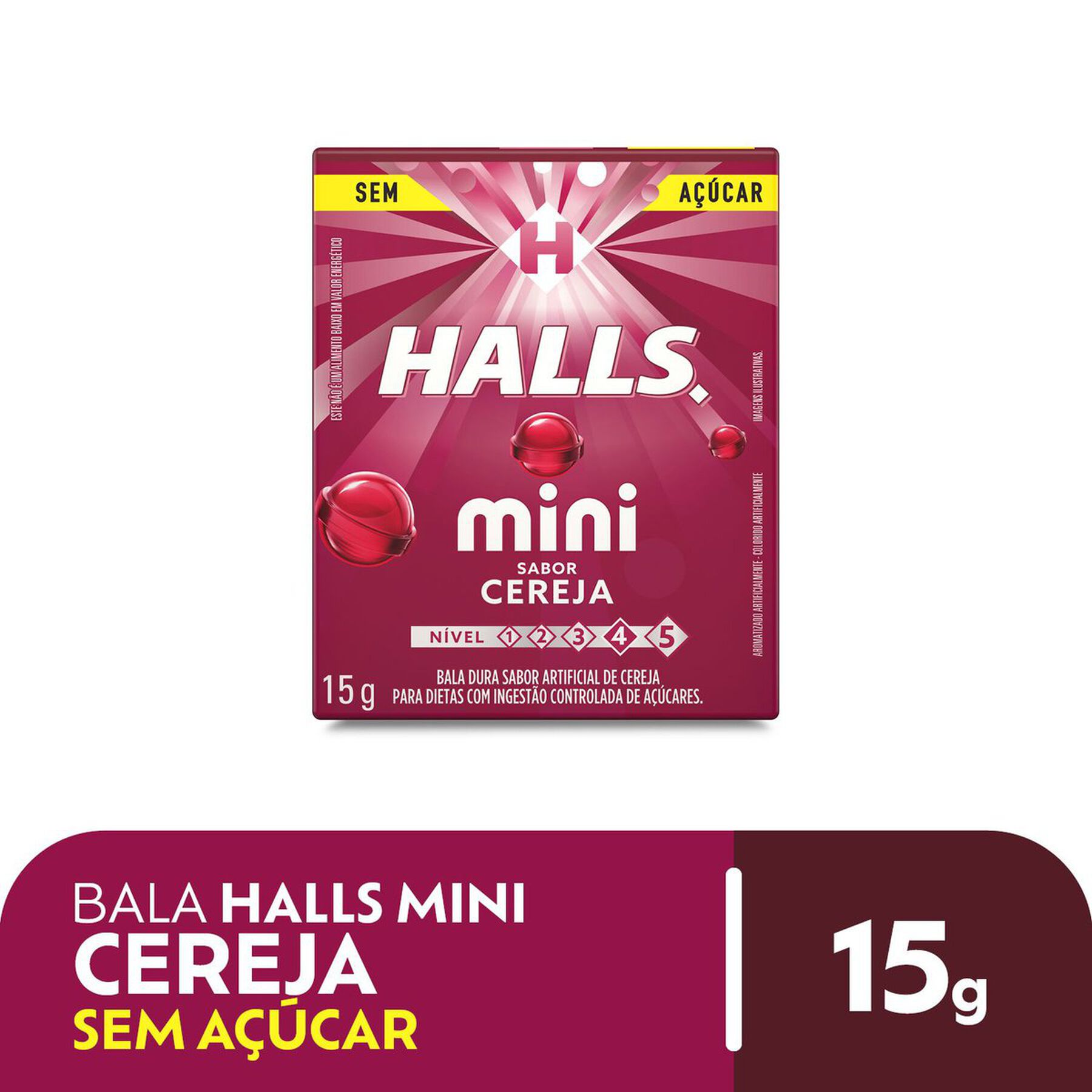 Bala Cereja Zero Açúcar Halls Mini Caixa 15g