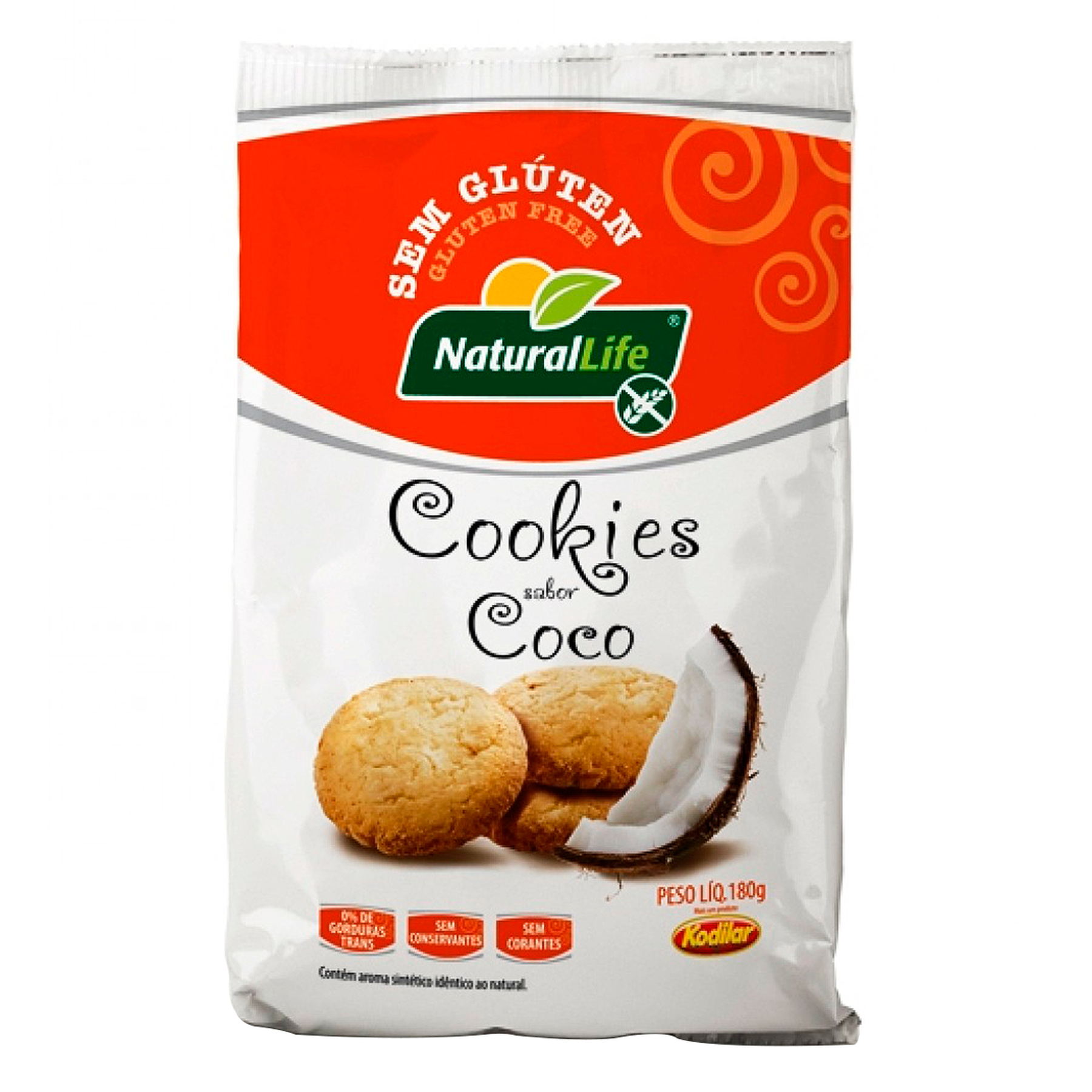 Cookie Natural de Coco sem Gl&uacute;ten Kodilar Natural Life Pacote 180g