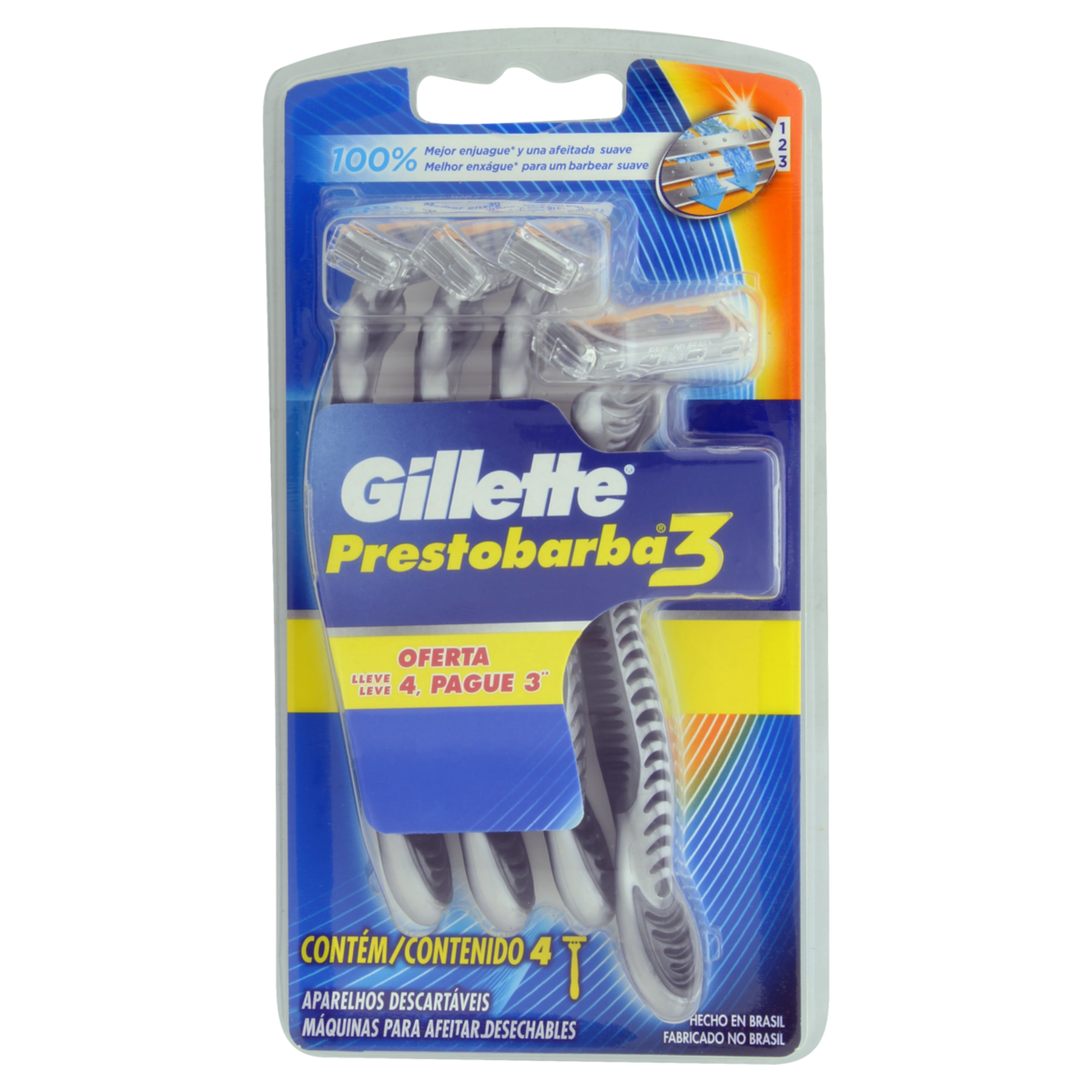 Aparelho Descartável para Barbear Gillette Prestobarba3 C/4 Unidades - Embalagem Leve 4 Pague 3