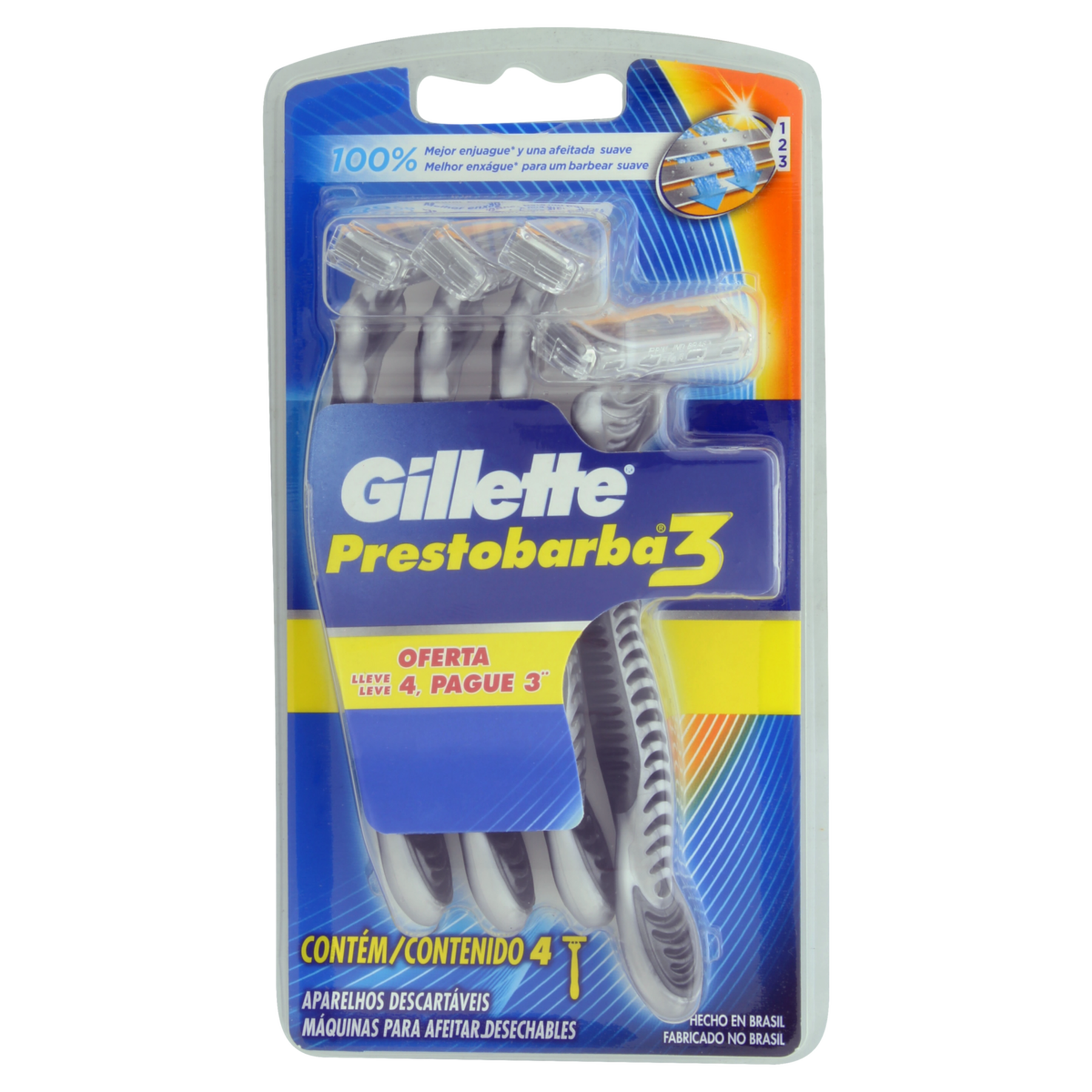 Aparelho Descart&aacute;vel para Barbear Gillette Prestobarba3 C/4 Unidades - Embalagem Leve 4 Pague 3&nbsp;