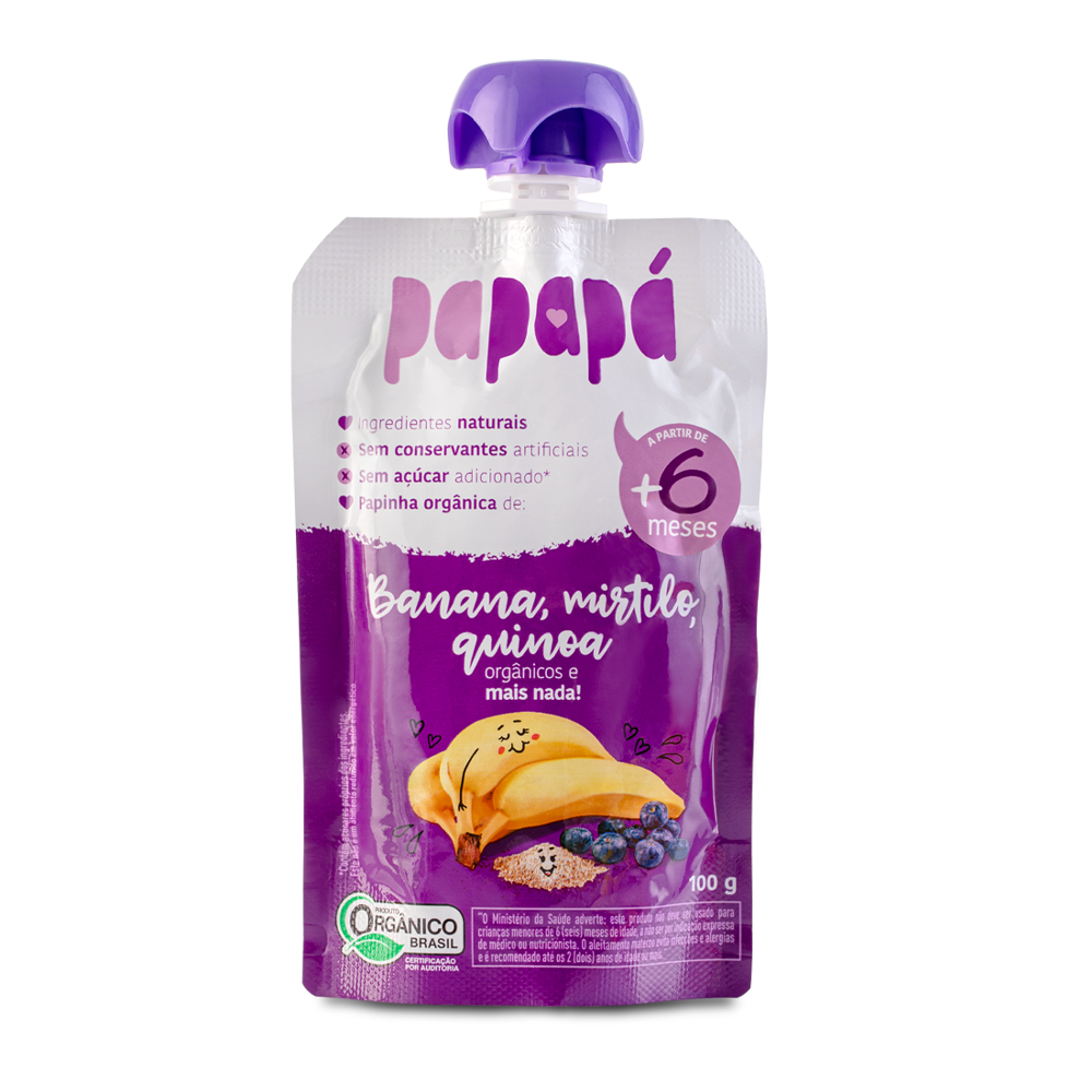Papinha Org&acirc;nica Banana, Mirtilo, Quinoa Papap&aacute; Squeeze 100g