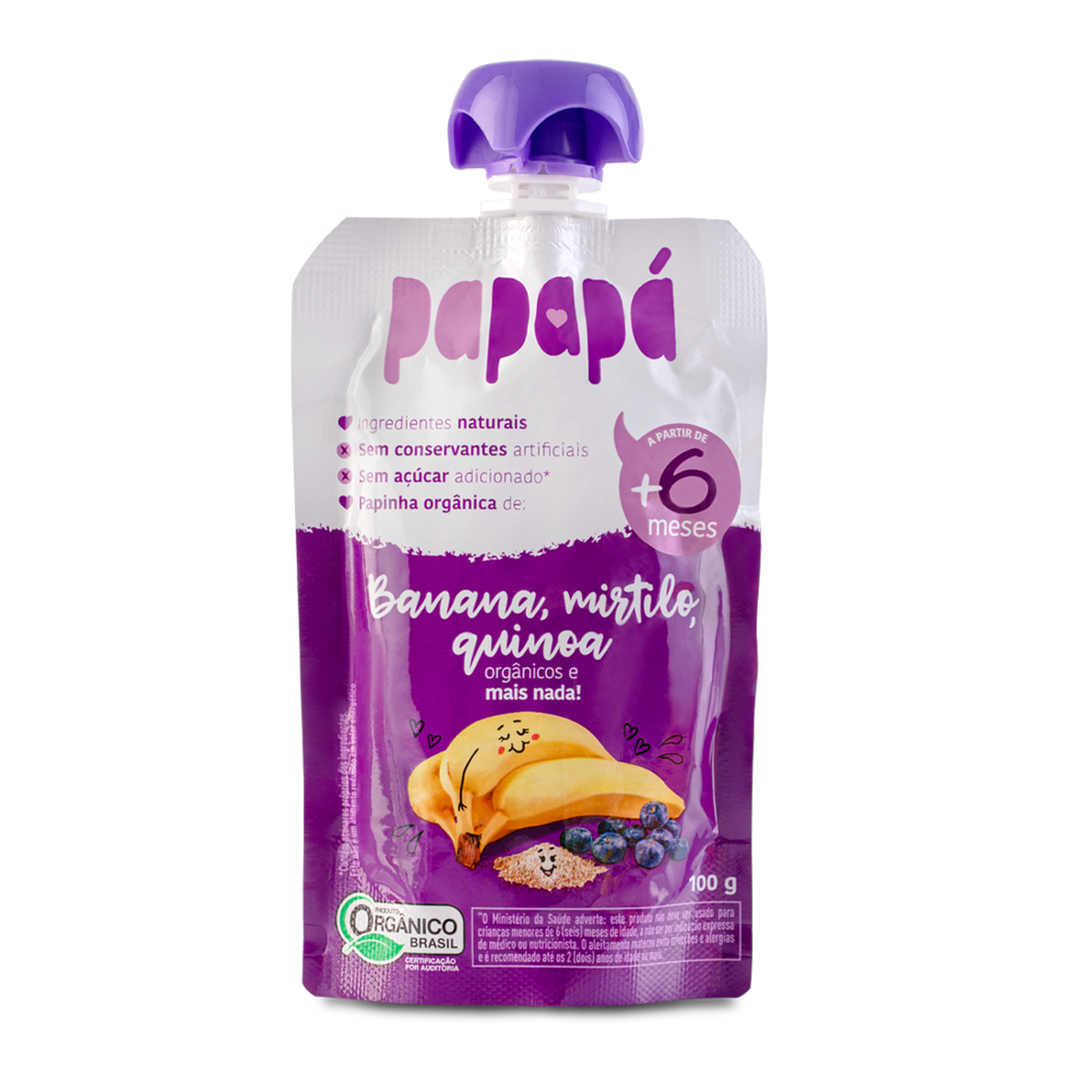 Papinha Orgânica Banana, Mirtilo, Quinoa Papapá Squeeze 100g