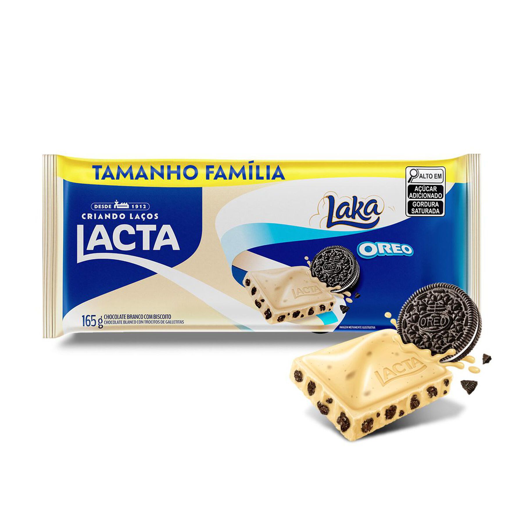 Barra de Chocolate Branco Biscoito Oreo Lacta Laka Pacote 165g