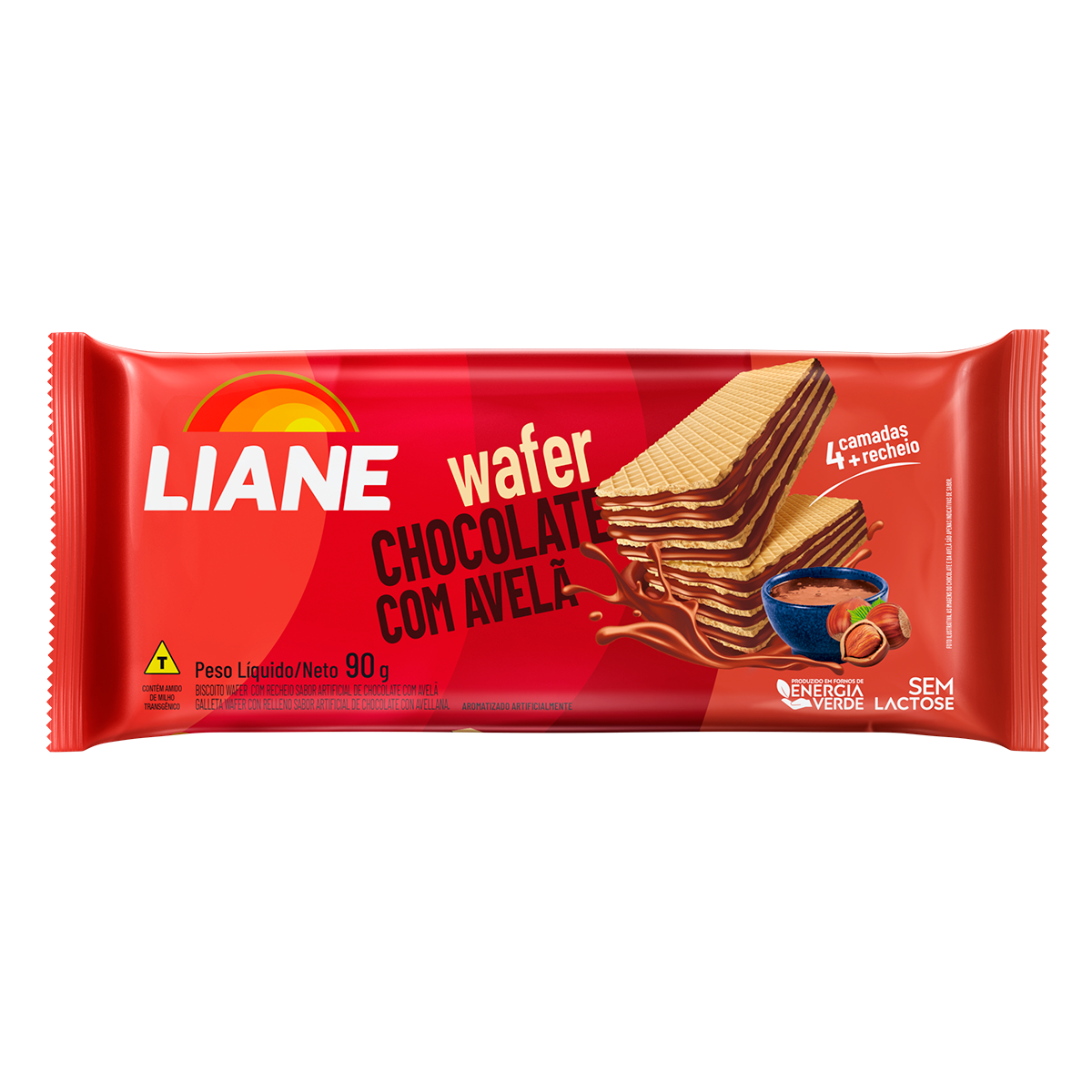 Biscoito Wafer Recheio Chocolate com Avel&atilde; Liane Pacote 90g