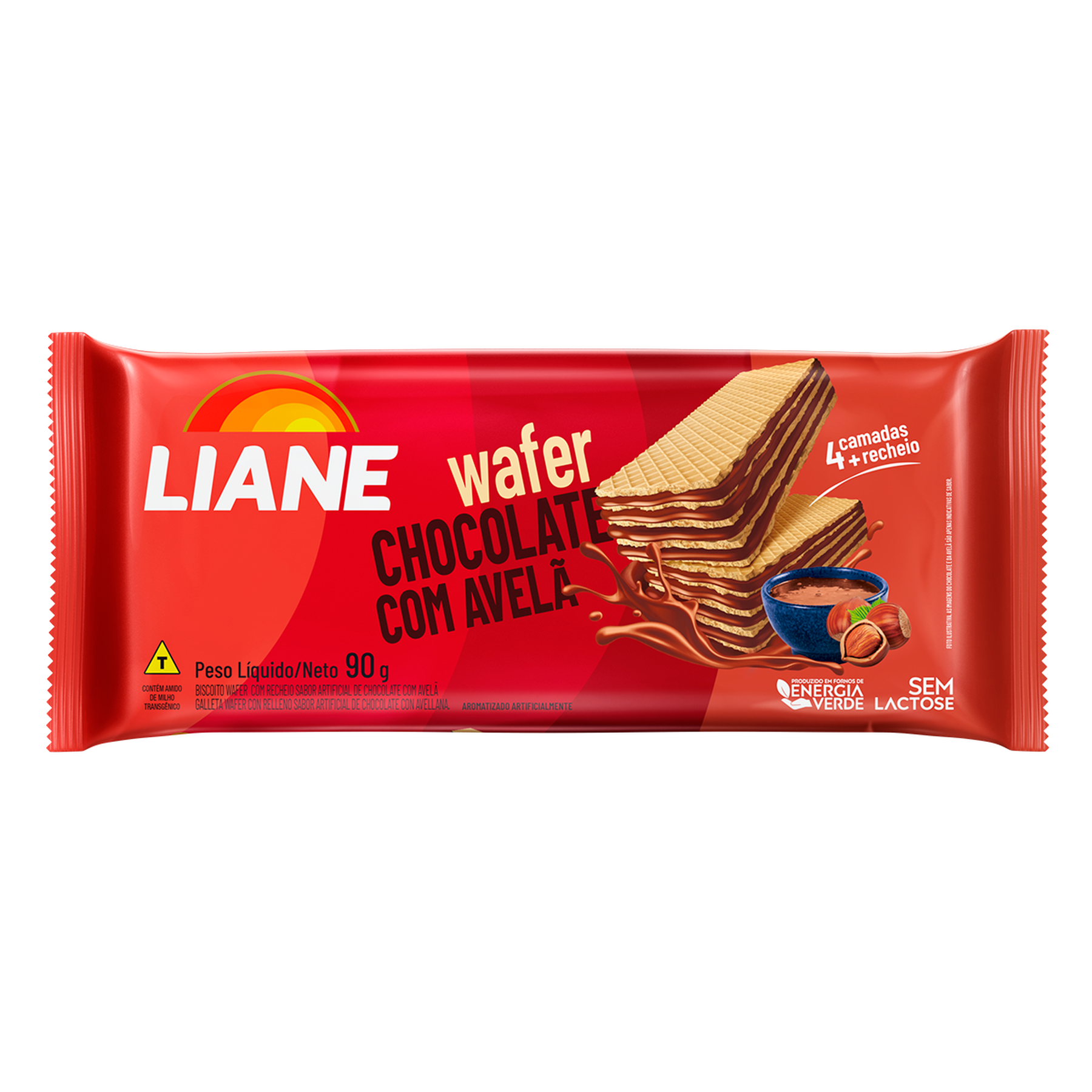 Biscoito Wafer Recheio Chocolate com Avelã Liane Pacote 90g