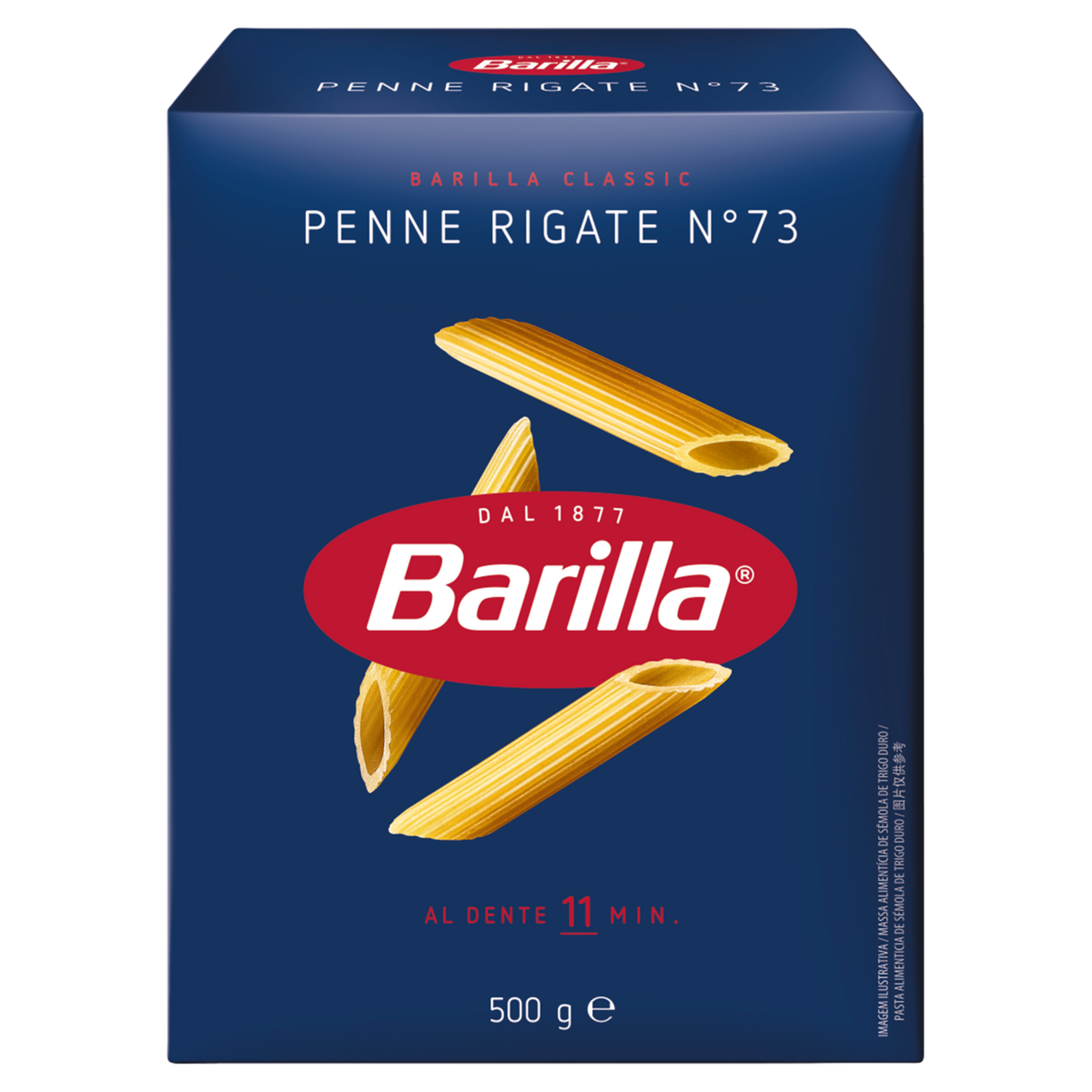 Macarrão de Sêmola de Trigo Duro Penne Rigate 73 Barilla Classic Caixa 500g