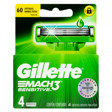 Carga de Aparelho para Barbear Gillette Mach3 Sensitive 4 Unidades
