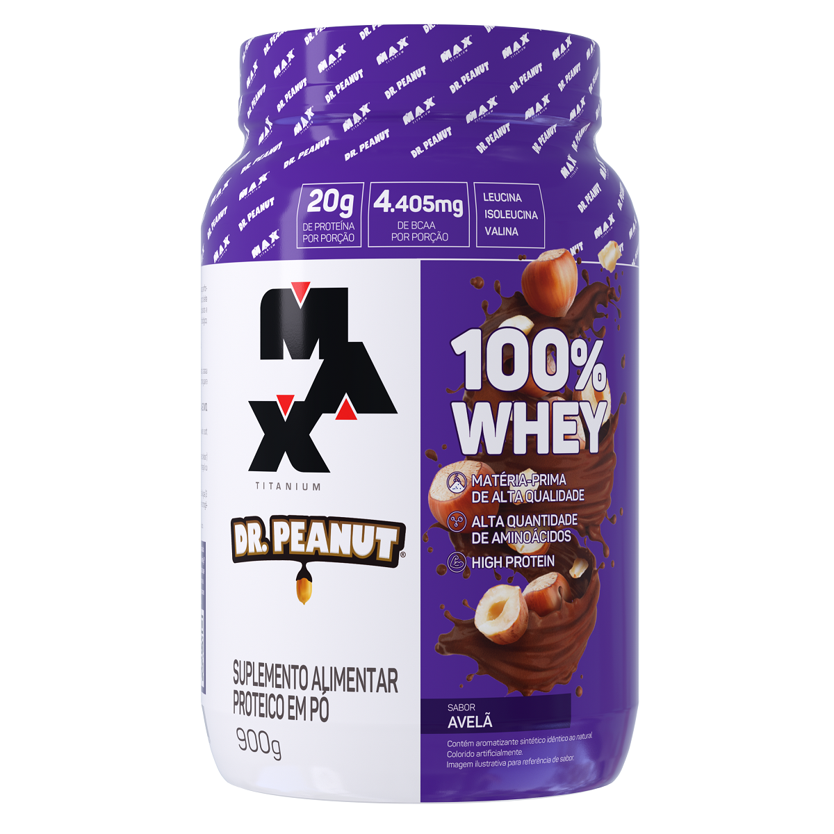 Suplemento Alimentar Avel&atilde; 100% Whey Max Titanium Pote 900g