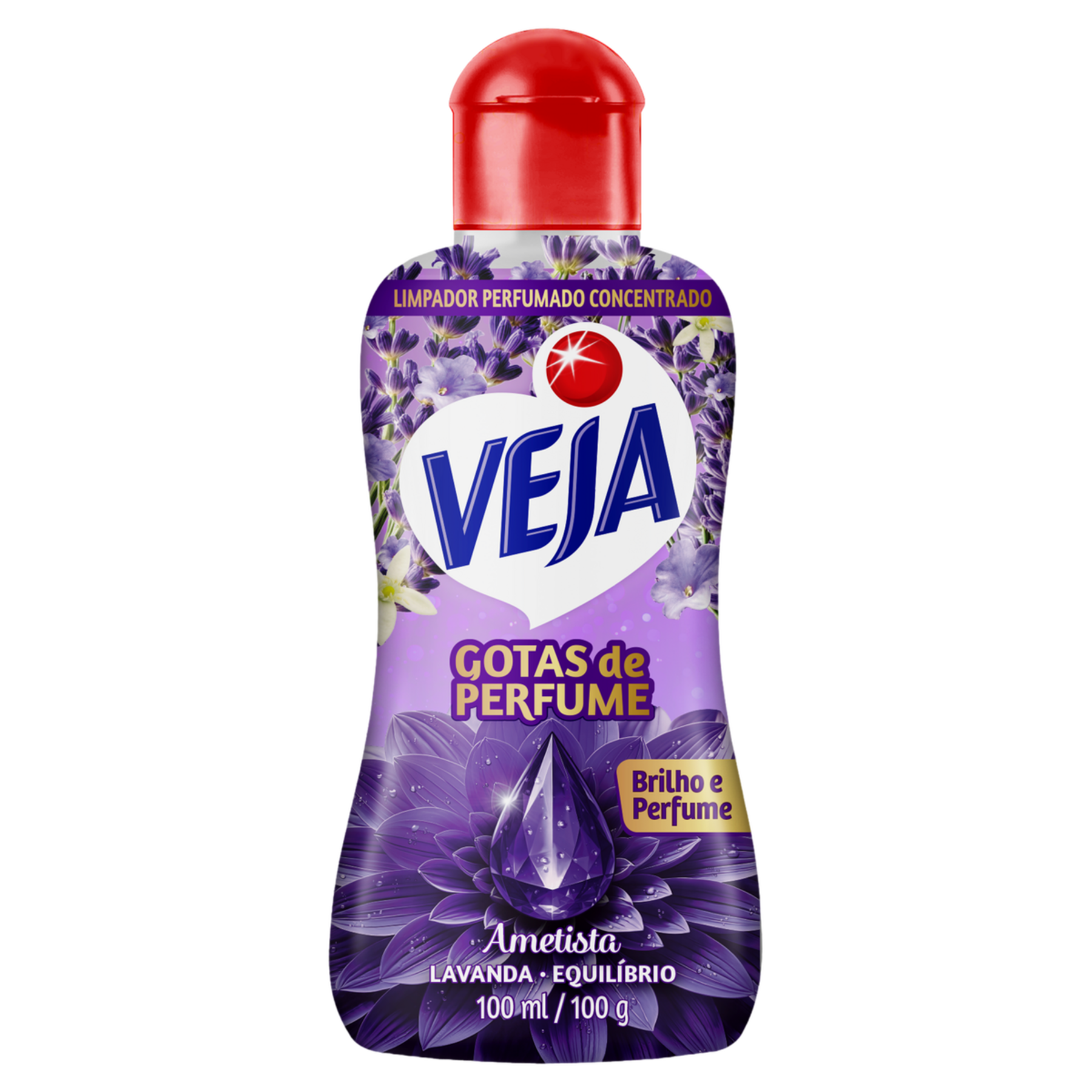 Limpador Perfumado Concentrado Lavanda Ametista Gotas de Perfume Veja Frasco 100ml