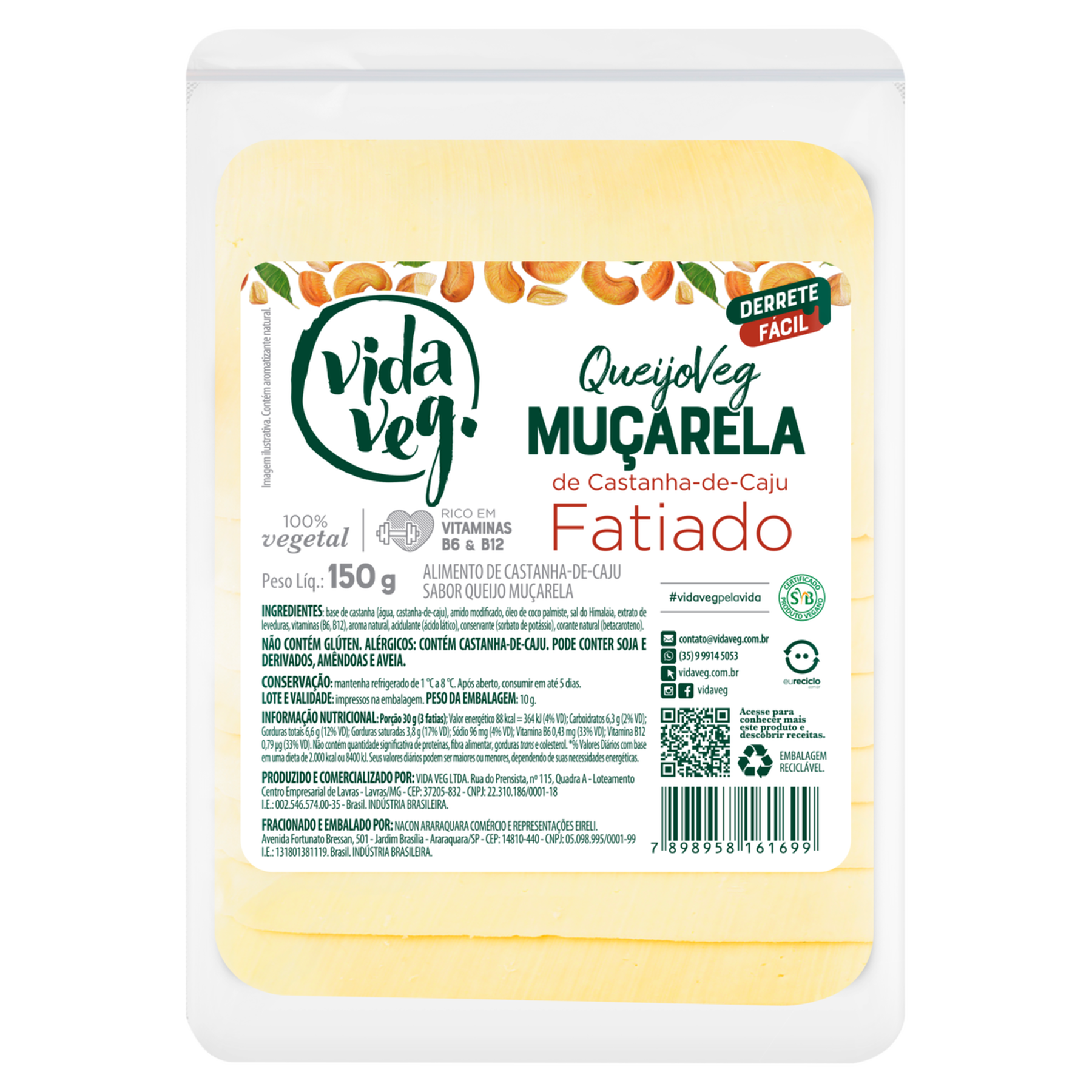 Queijo Mussarela Vegetal Fatiado Vida Veg 150g